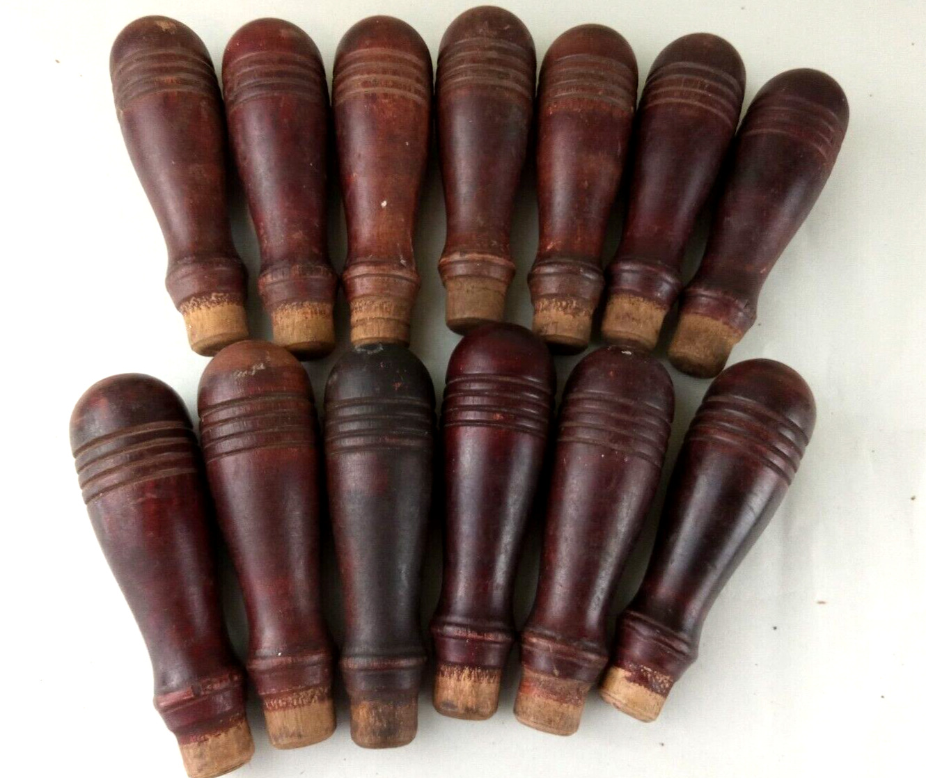 Lot of 13 Cherry Turned Wood Tool Handles Unused From An Old Woodworking Shop