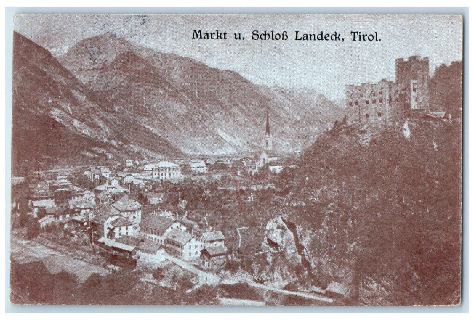 c1910 Market and Landeck Castle Tirol Austria Posted Antique Postcard