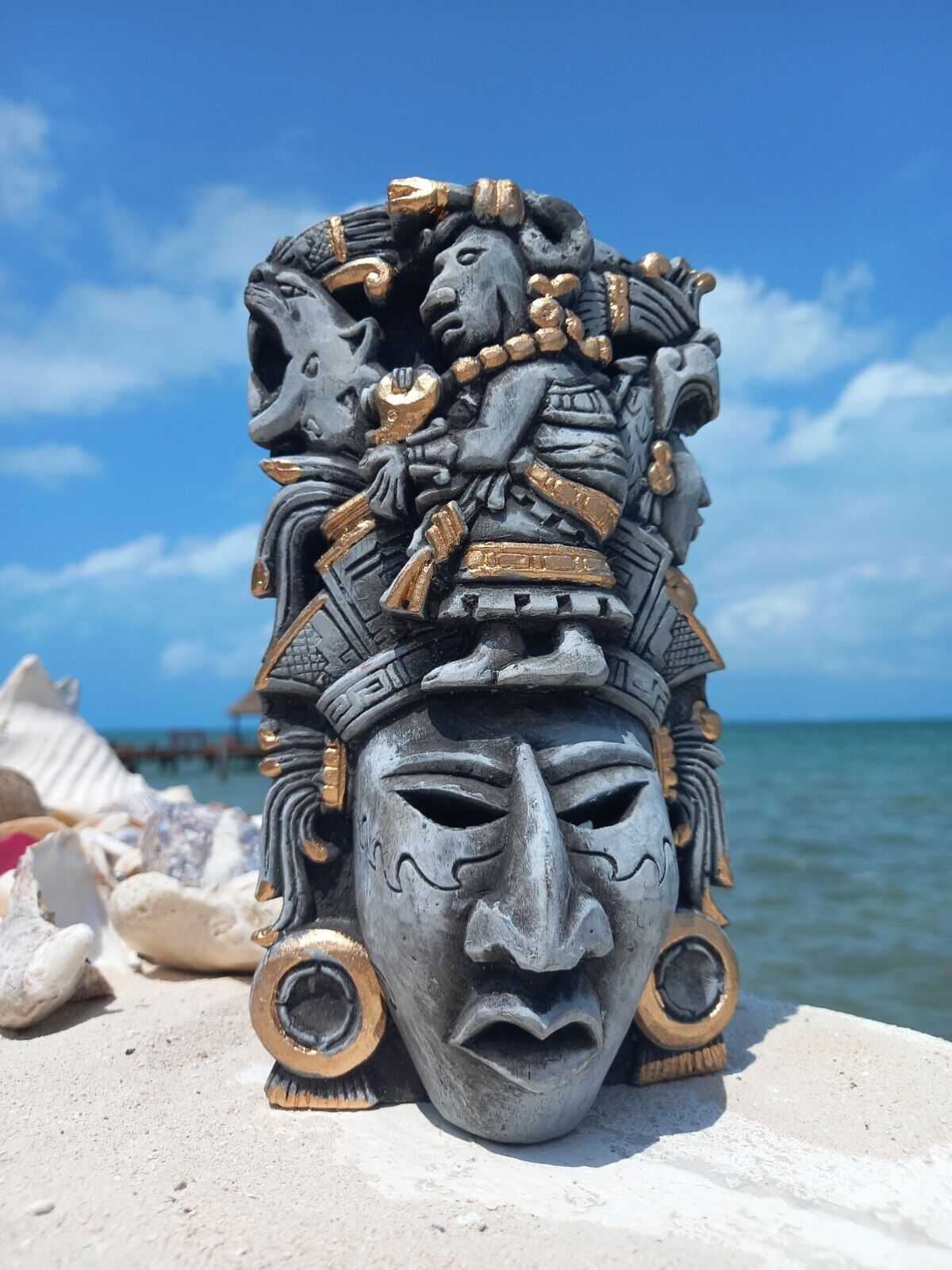 Handcrafted Mayan Goddess Ixchel Clay Wall Mask: Mystical Art from Yucatan 8-in