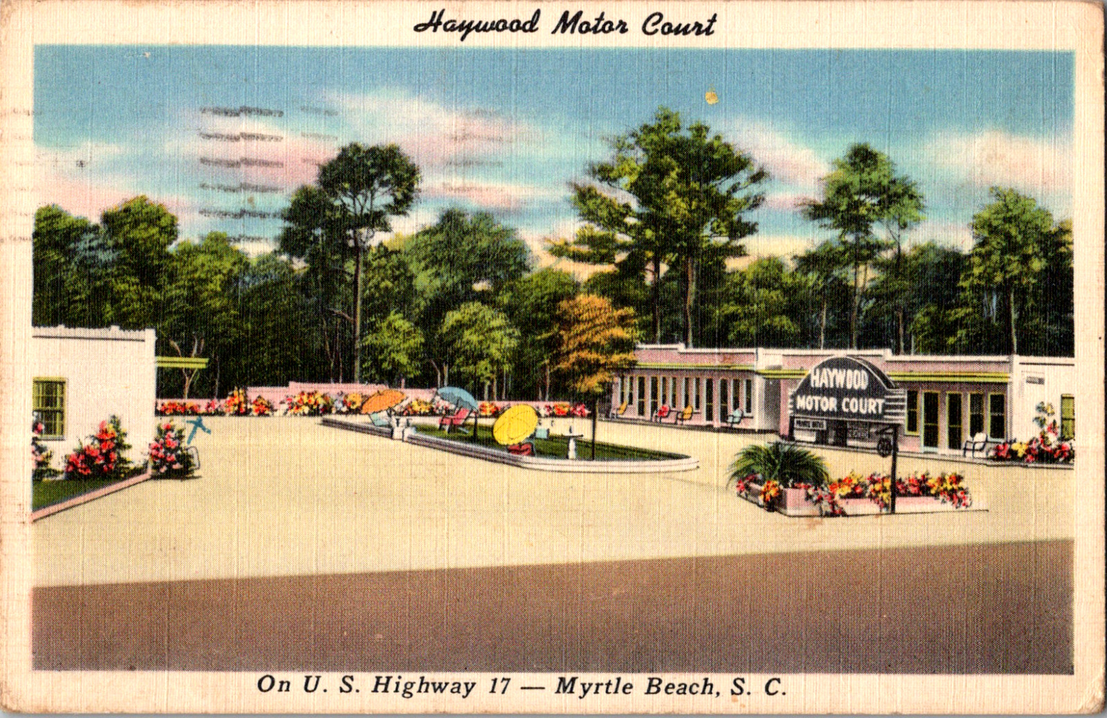 Vintage C. 1951 Hollywood Motor Court Motel US 17 Myrtle Beach SC Postcard