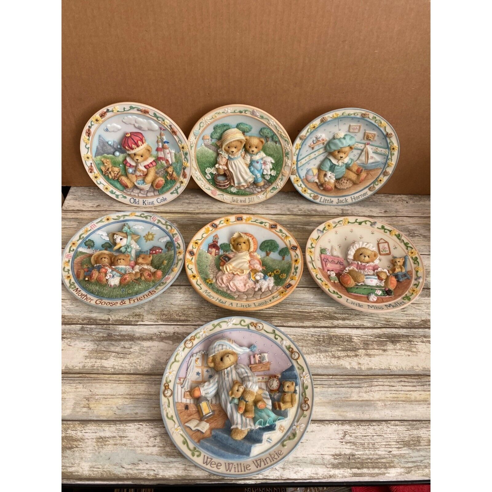 Vintage 1990s Cherished Teddies Nursery Rhymes Plate Collection Lot of 7