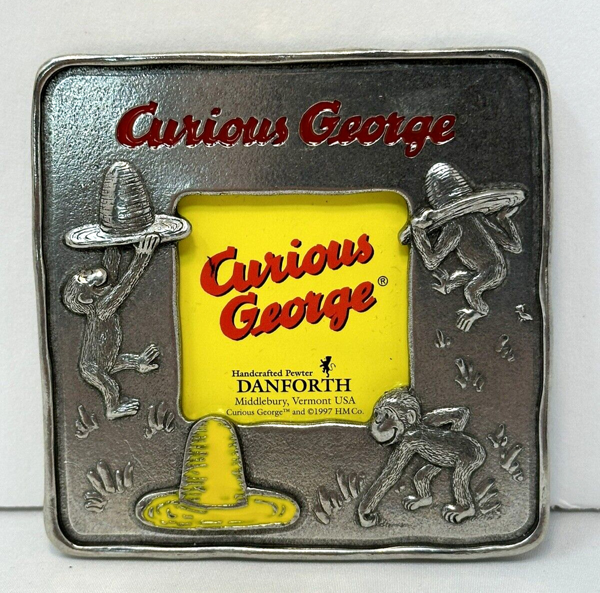 Vintage Danforth Pewter Curious George Small Picture Frame Yellow Hat 1997 NIB