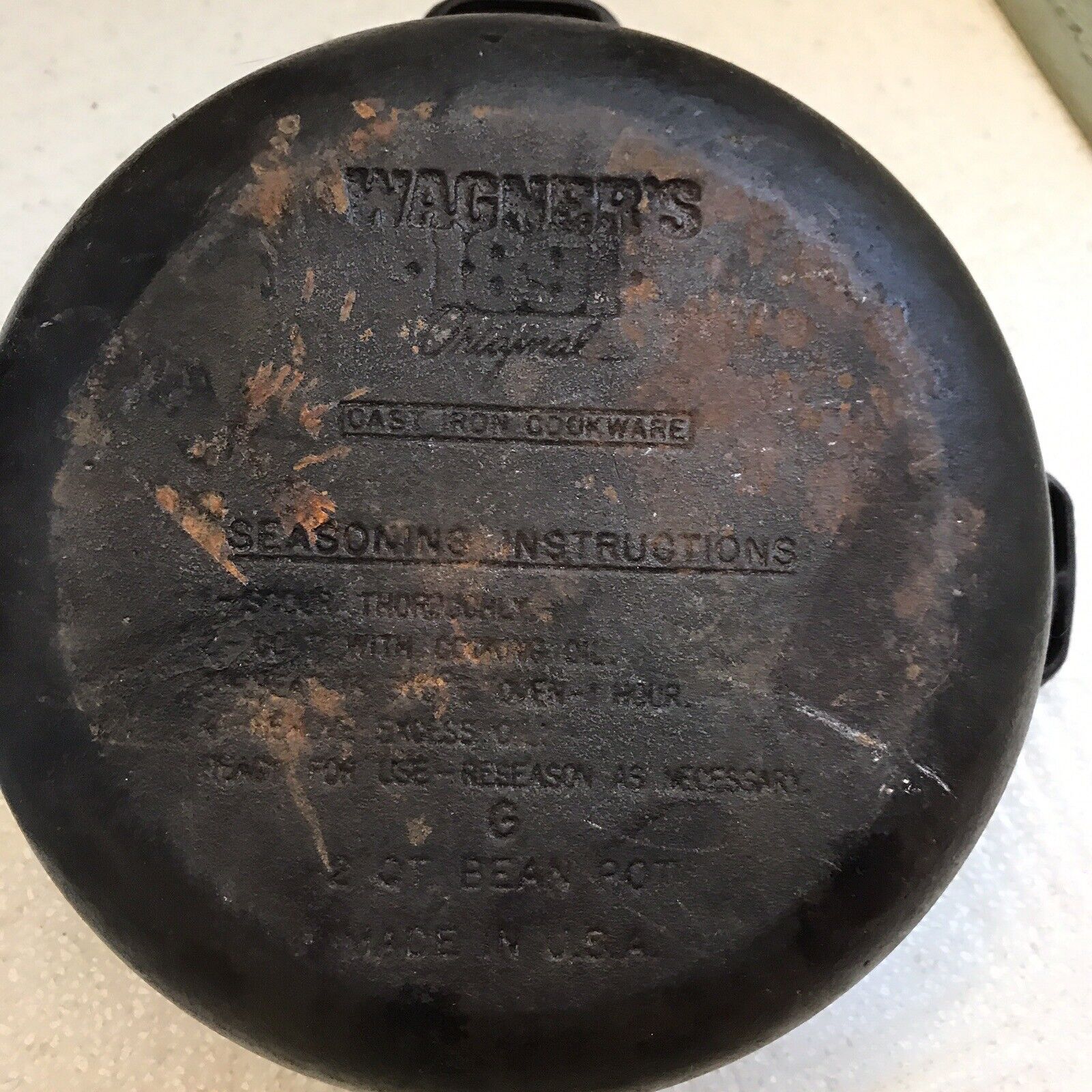 Vintage Wagner’s  1891 2qt Bean Pot  Ware Cast Iron Dutch Oven