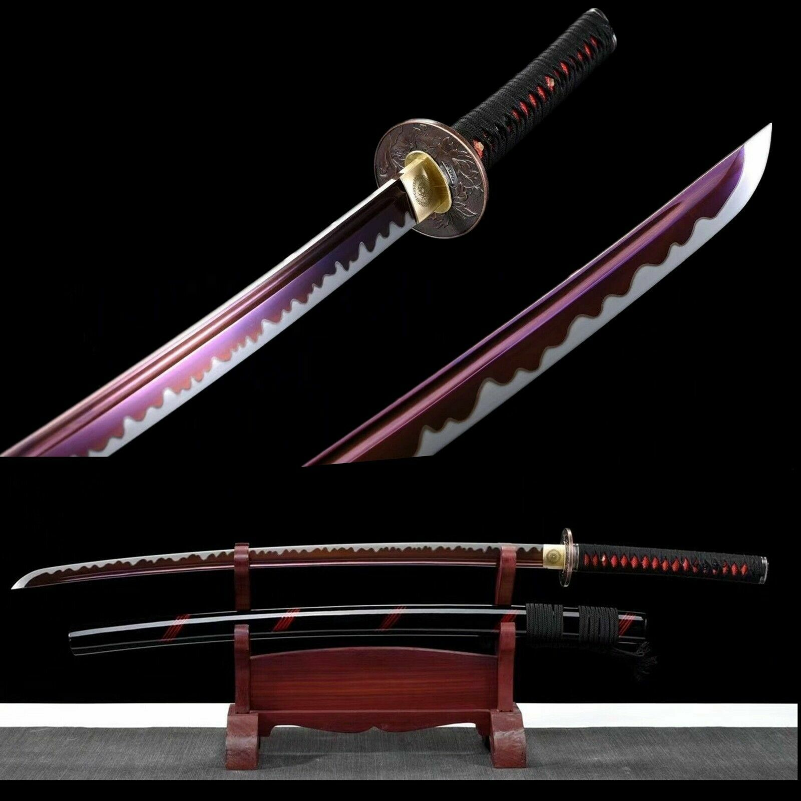 Elegant Purple Blade Japanese Katana Samurai Sword Full Tang Battle Ready Sharp