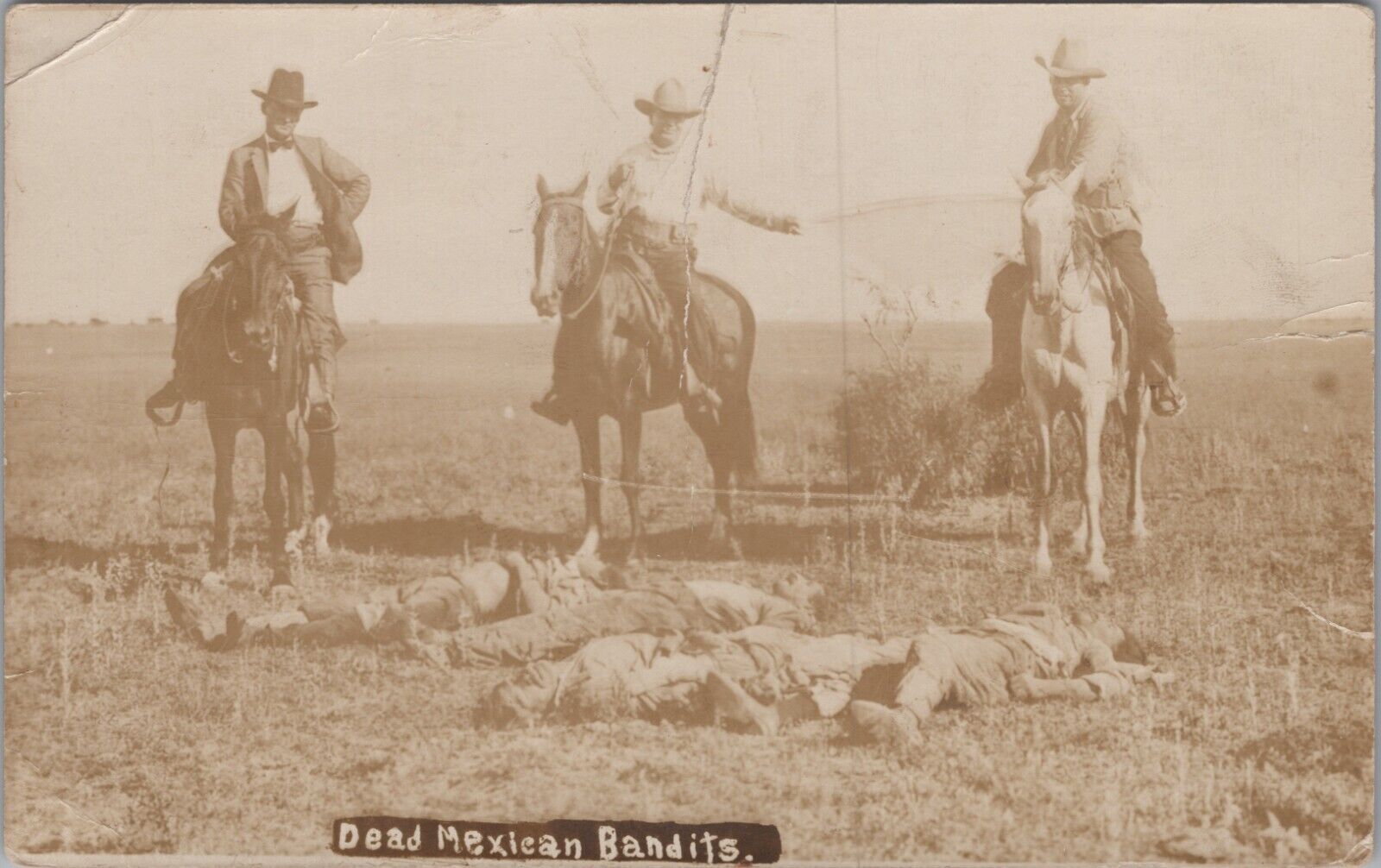 RPPC Mexican Revolution Dead Bodies Men on Horses UNP Postcard c1910s 8165a