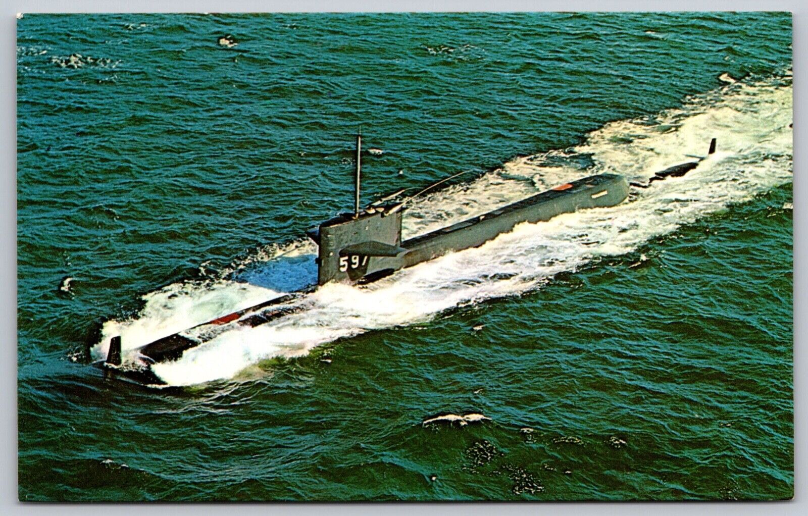 Postcard USS Tullibee SSN-597 Submarine on the Surface c1960s