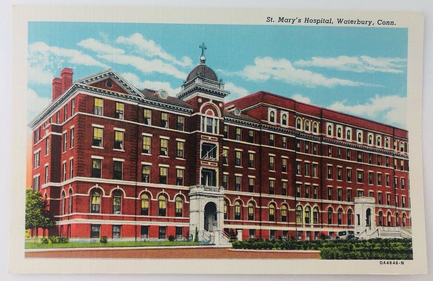 Vintage Waterbury Connecticut CT St. Mary's Hospital Linen Postcard 