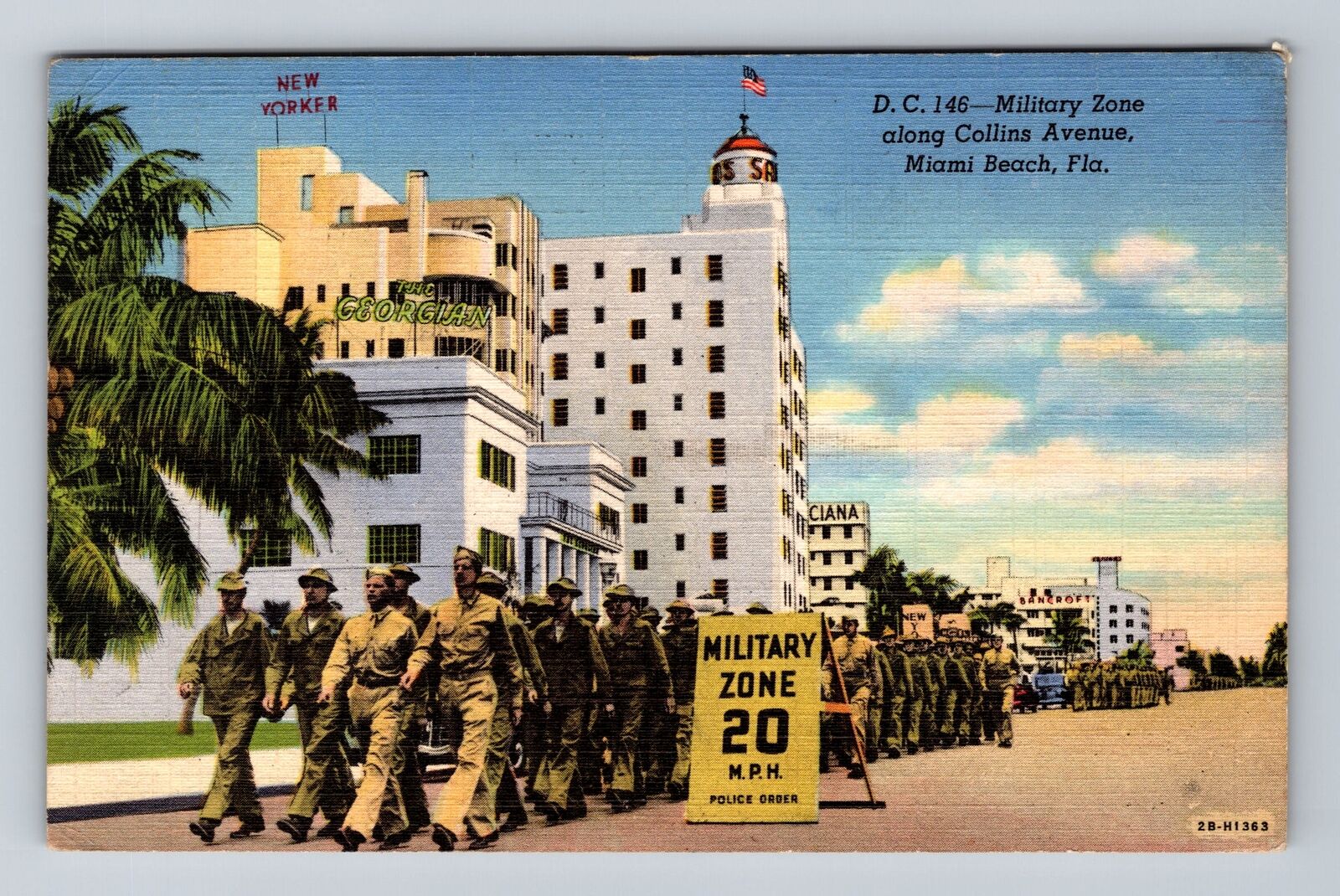 Miami Beach FL-Florida, Military Zone along Collins Ave Vintage c1943 Postcard