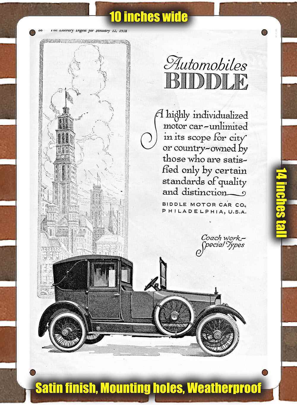 Metal Sign - 1918 Biddle Town Car- 10x14 inches