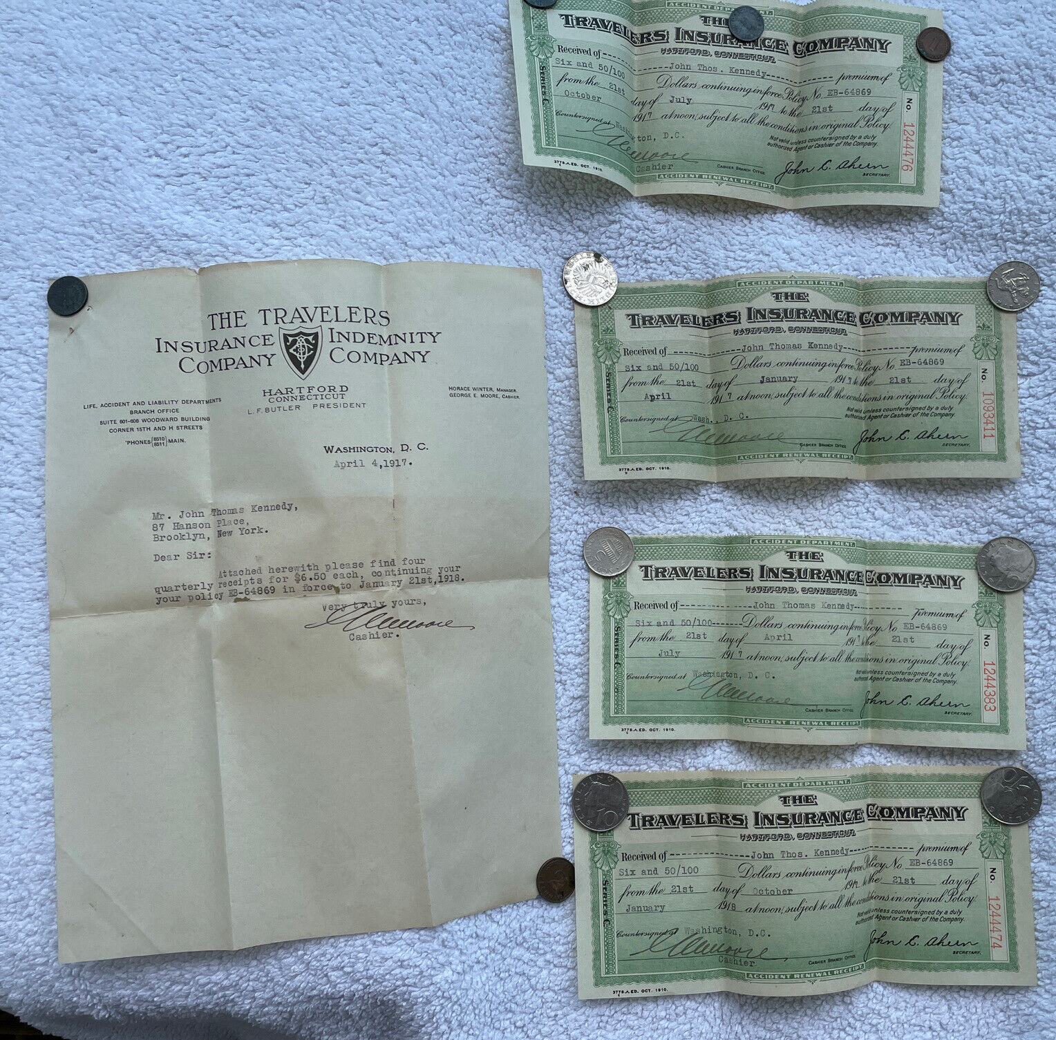 Travelers Insurance Co - 1917  Kennedy Hartford Ct - Letter Head Checks