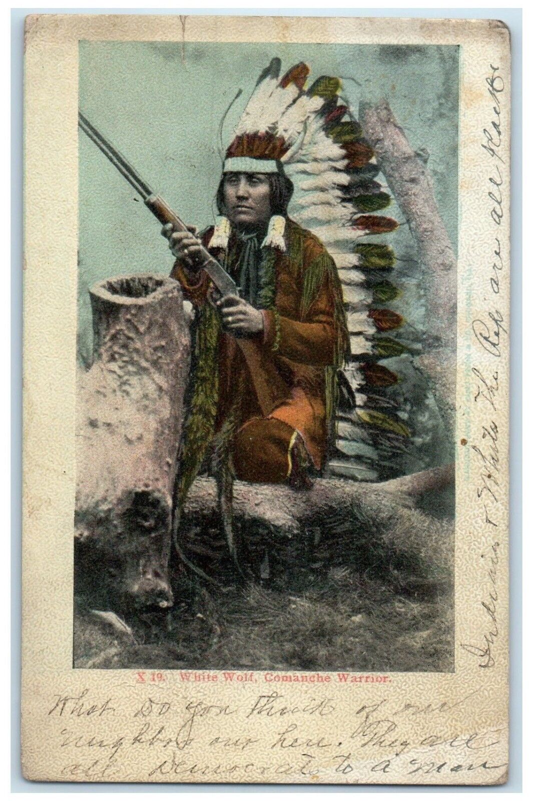 c1905 White Wolf Comanche Warrior Hedgesville North Dakota ND Antique Postcard