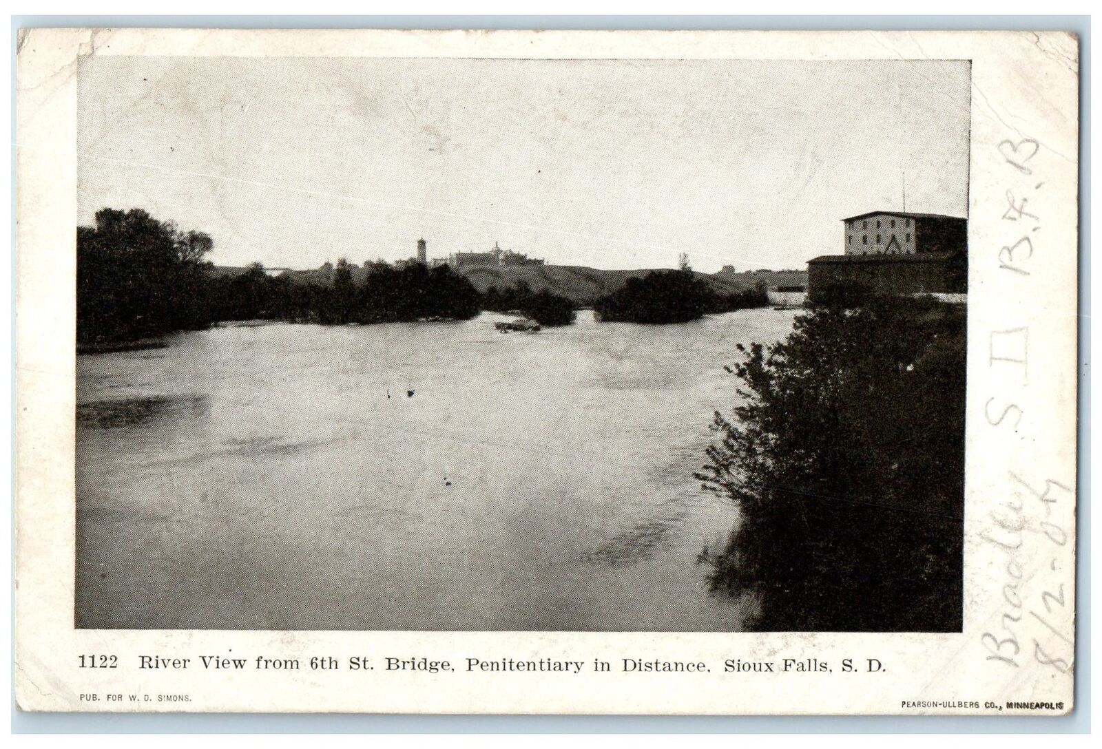 1907 River From 6th Street Bridge Penitentiary Sioux Falls South Dakota Postcard