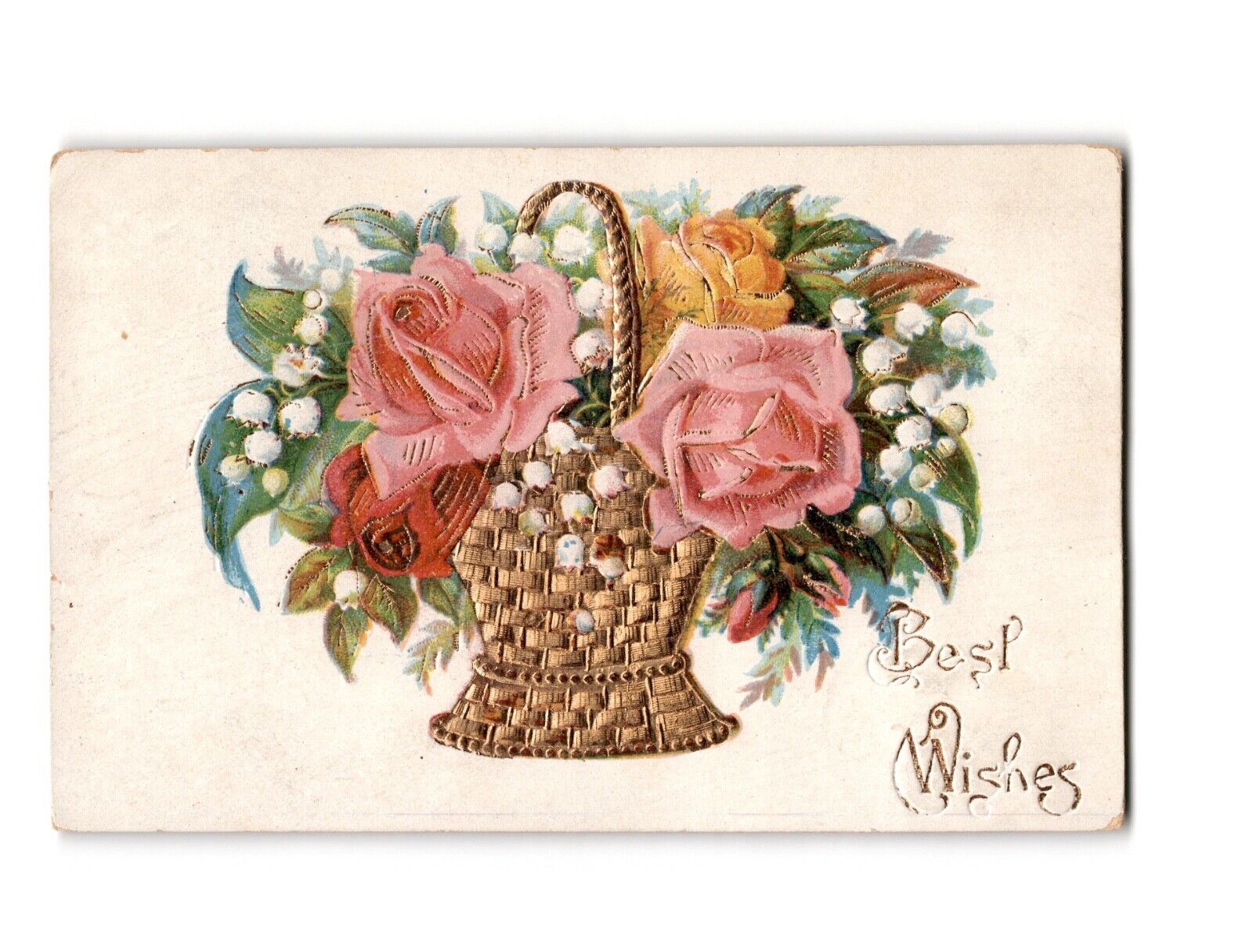 Antique German Floral Postcard - Best Wishes, Early 1900s with US Stamp