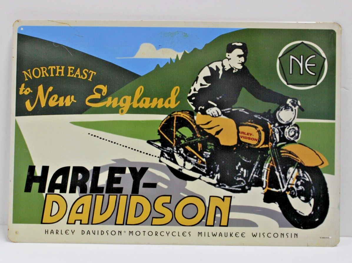 Vintage Harley Davidson Milwaukee, WI North East to New England Metal Tin Sign