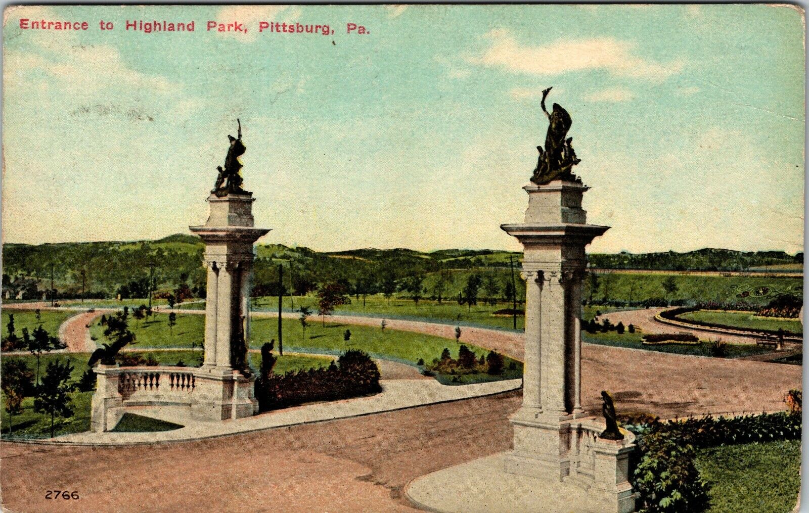 Pittsburg Pennsylvania Pa 1915 Entrance To Highland Park Vintage Postcard