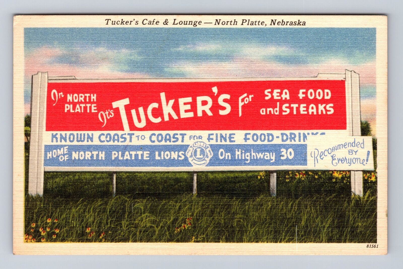 North Platte NE-Nebraska, Tucker's Café & Lounge Advertising, Vintage Postcard