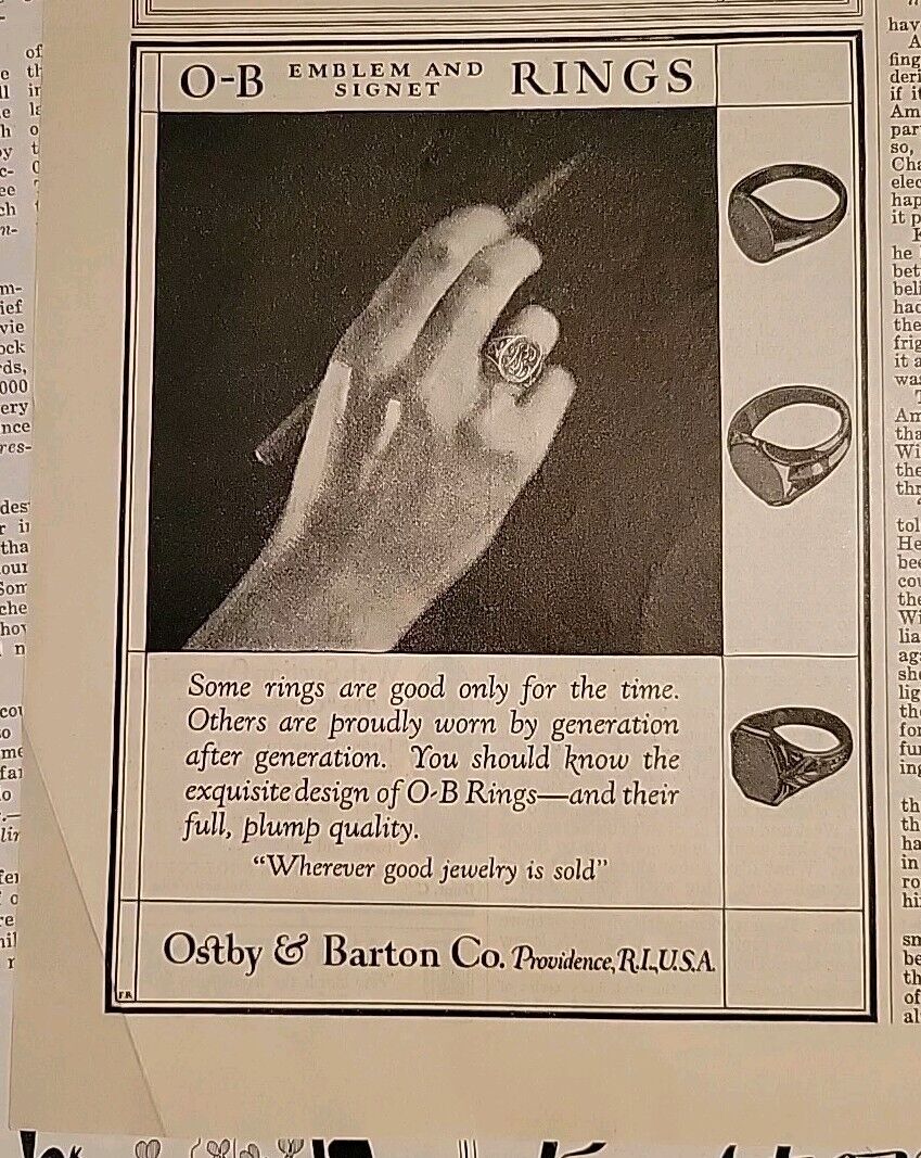 1919 O-B Ostby & Barton Co. Emblem Signet Rings Vintage Jewelry ad