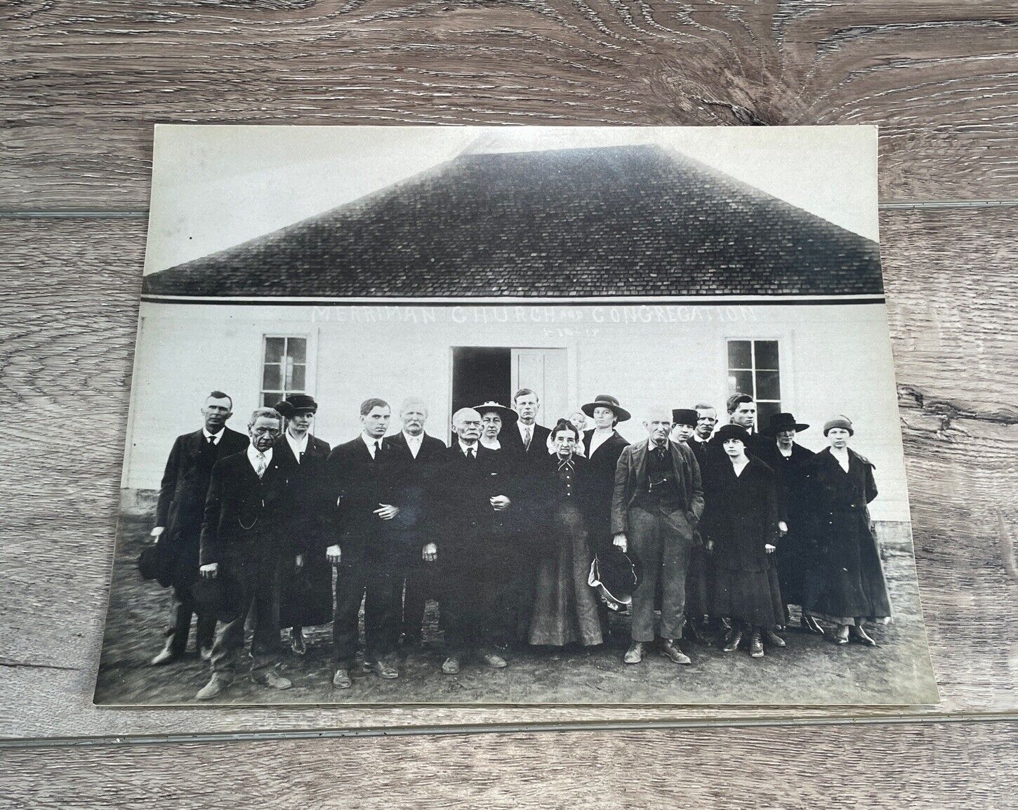 ANTIQUE OLD PHOTO PICTURE Merriman Church Congregation Texas 1919 Ephemera