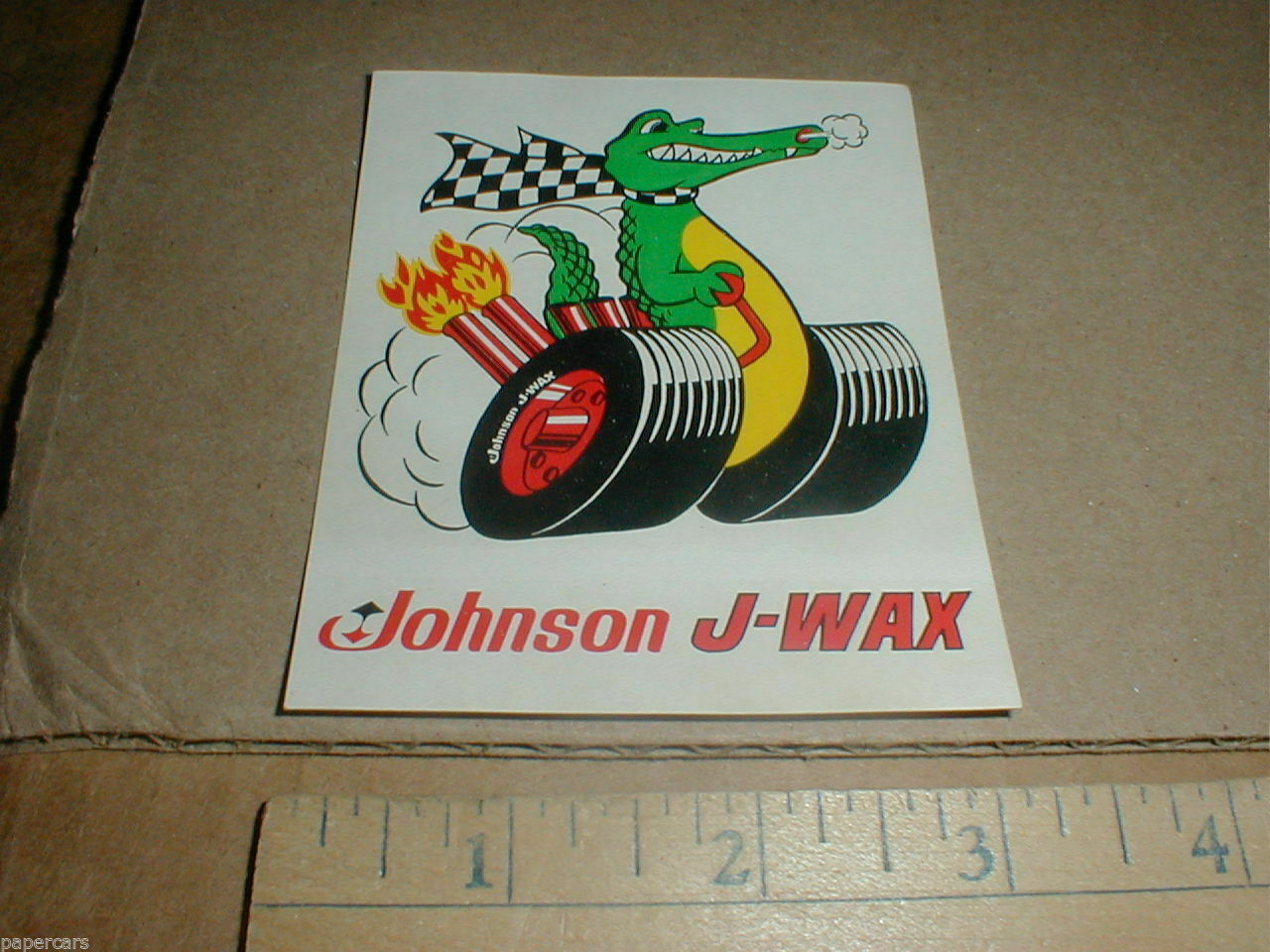 vtg old 1970s Johnson J-Wax crocodile crock hot rod drag Racing decal sticker