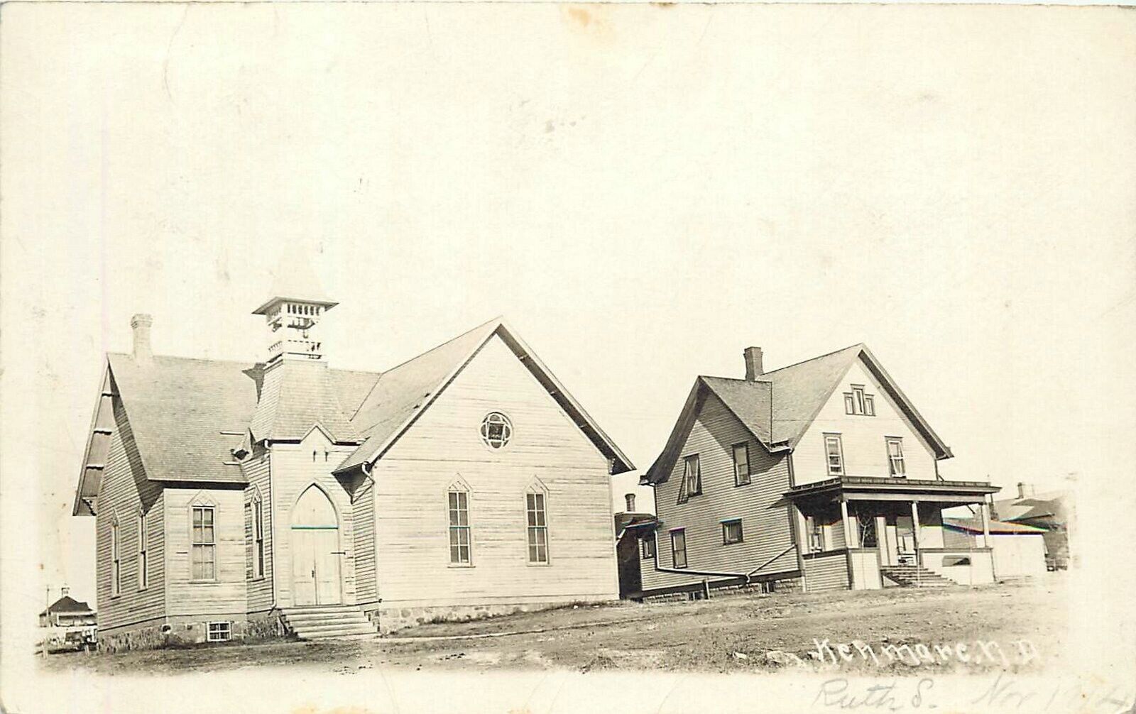 Postcard RPPC 1914 North Dakota Kenmare Church House 24-4966