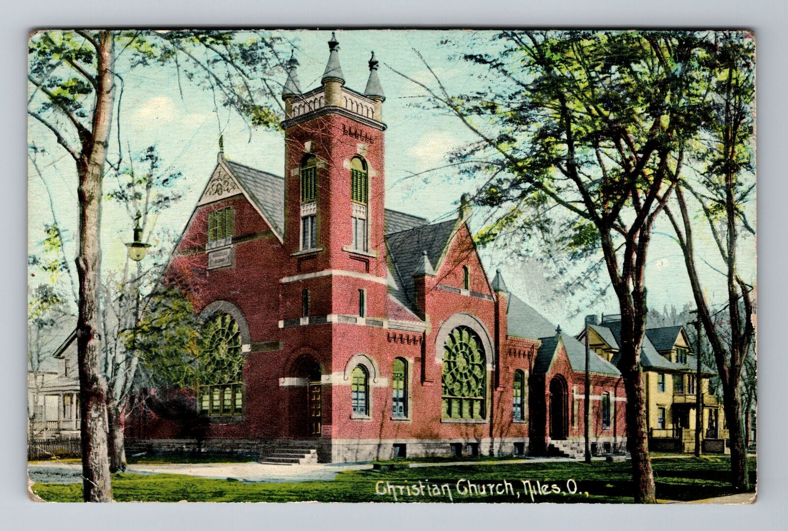 Niles OH-Ohio, Christian Church, Antique Vintage Souvenir Postcard