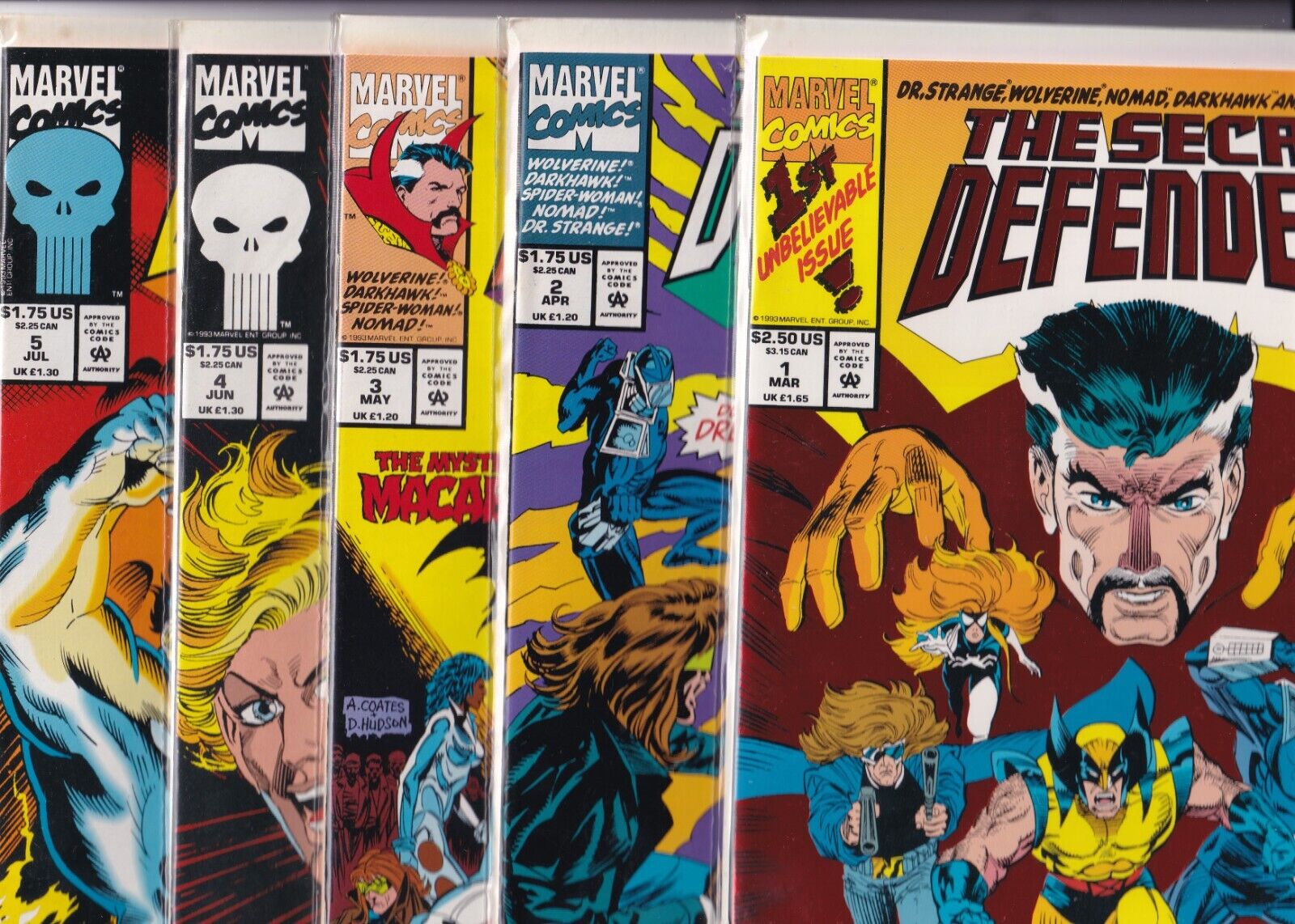 The Secret Defenders Issues #1 -5 (Marvel, 1993) Comic Book Lot of 5
