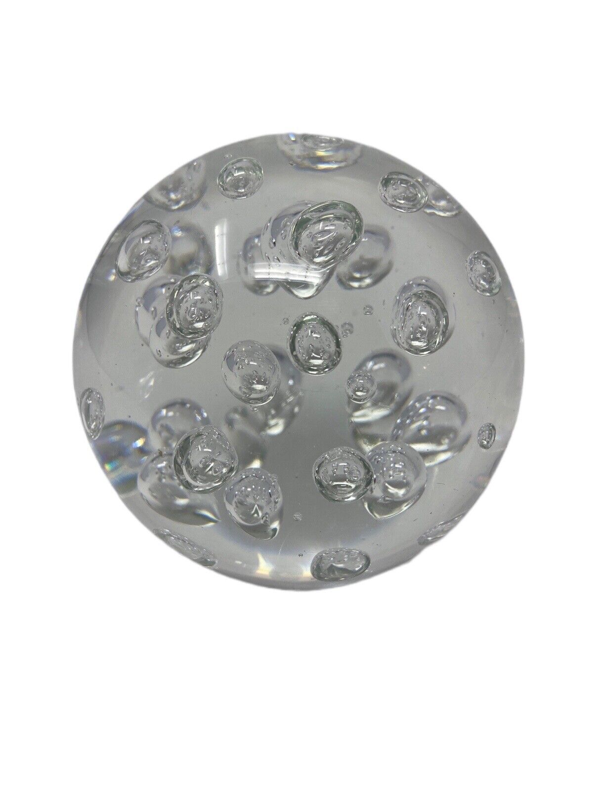 Vintage Pier 1 Round Clear Glass Controlled Bubbles Paperweight 4.25” Art Decor
