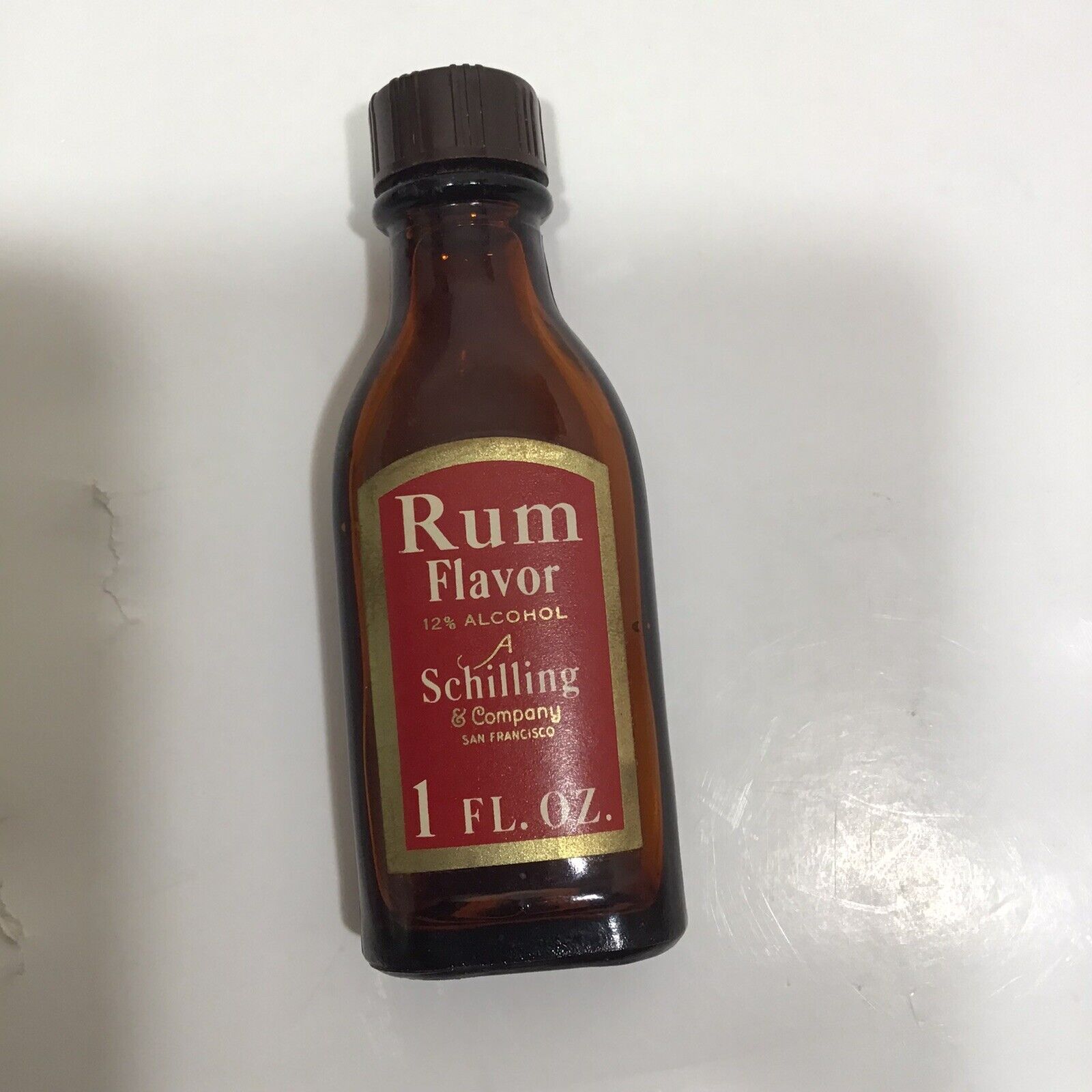 Vintage Schilling Brand Imitation Rum Extract Bottle 3/4 Full
