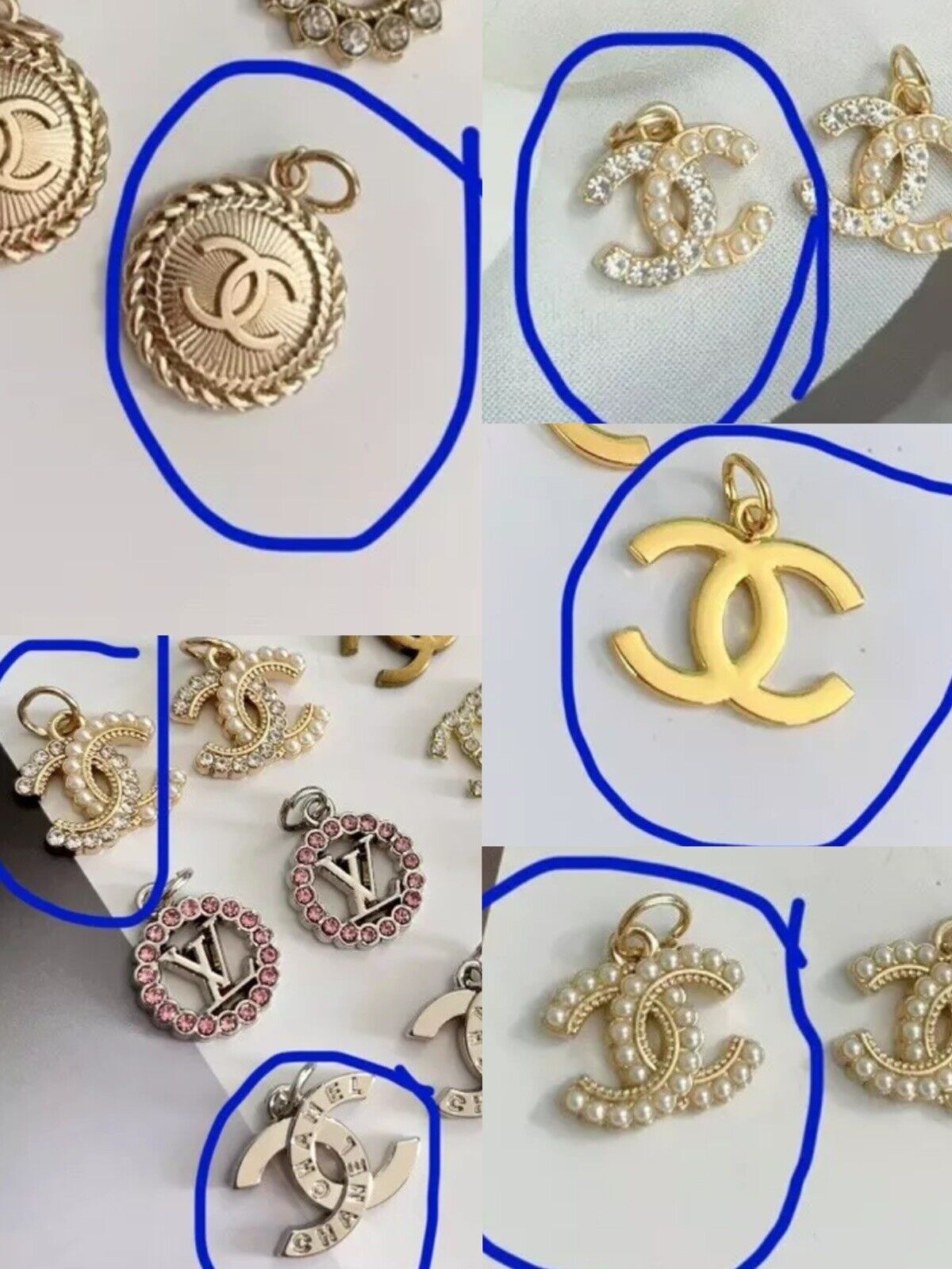 Lot of 6 Chanel buttons and zipper Pulls