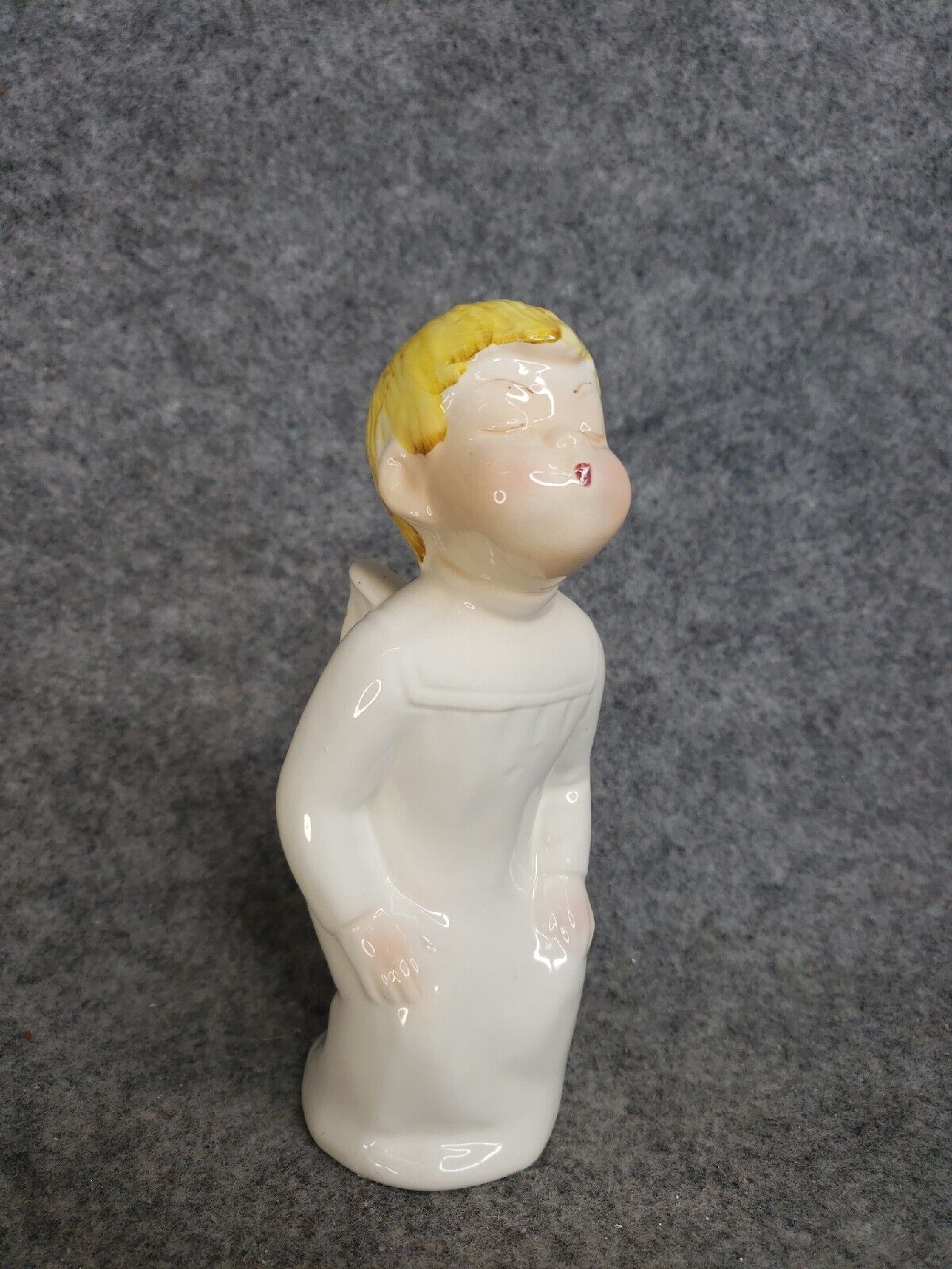 Vintage Mid Century Modern Angel Figurine Crouched Eyes Closed Ceramic Porcelain