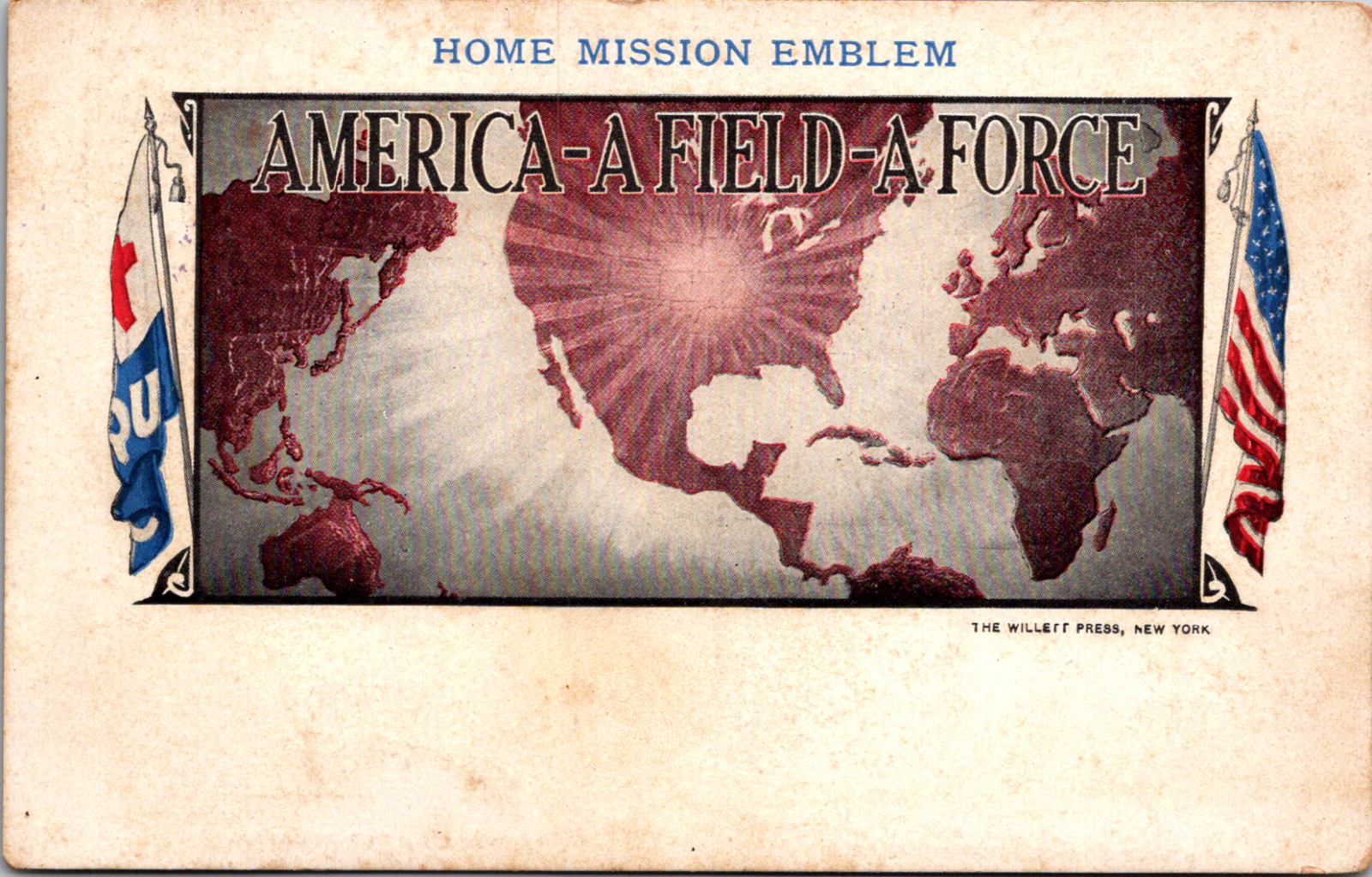Vintage C. 1910 Home Mission Emblem America-A Field-A Force Patriotic Postcard 