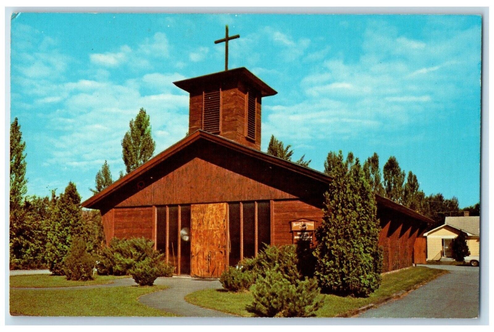 c1960 Blessed Sacrament Church Wood Exterior Stowe Vermont VT Vintage Postcard