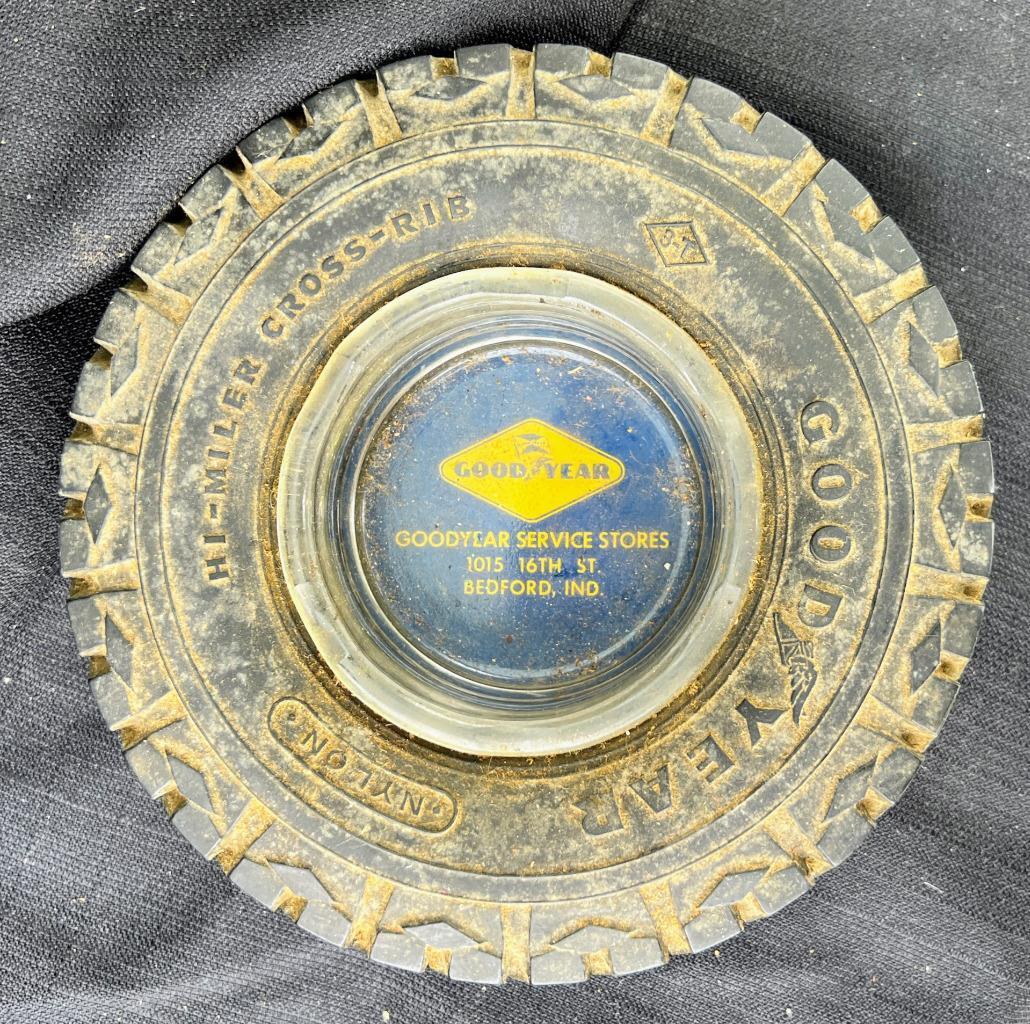 Old Vintage Bedford IN Indiana Advertising Goodyear Tires Cigarette Ashtray Tire