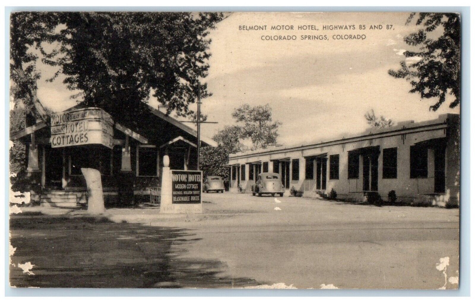 c1930's Belmont Motor Hotel Car Colorado Springs Colorado CO Vintage Postcard