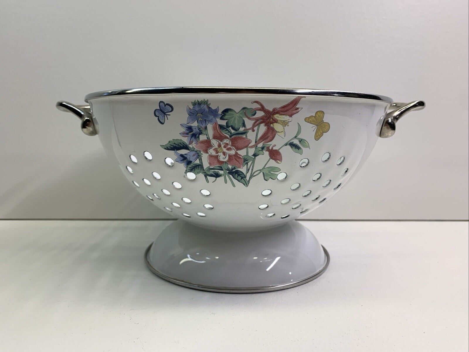 Vintage Metal Colander With Flowers and Butterflies Kitchen Decor