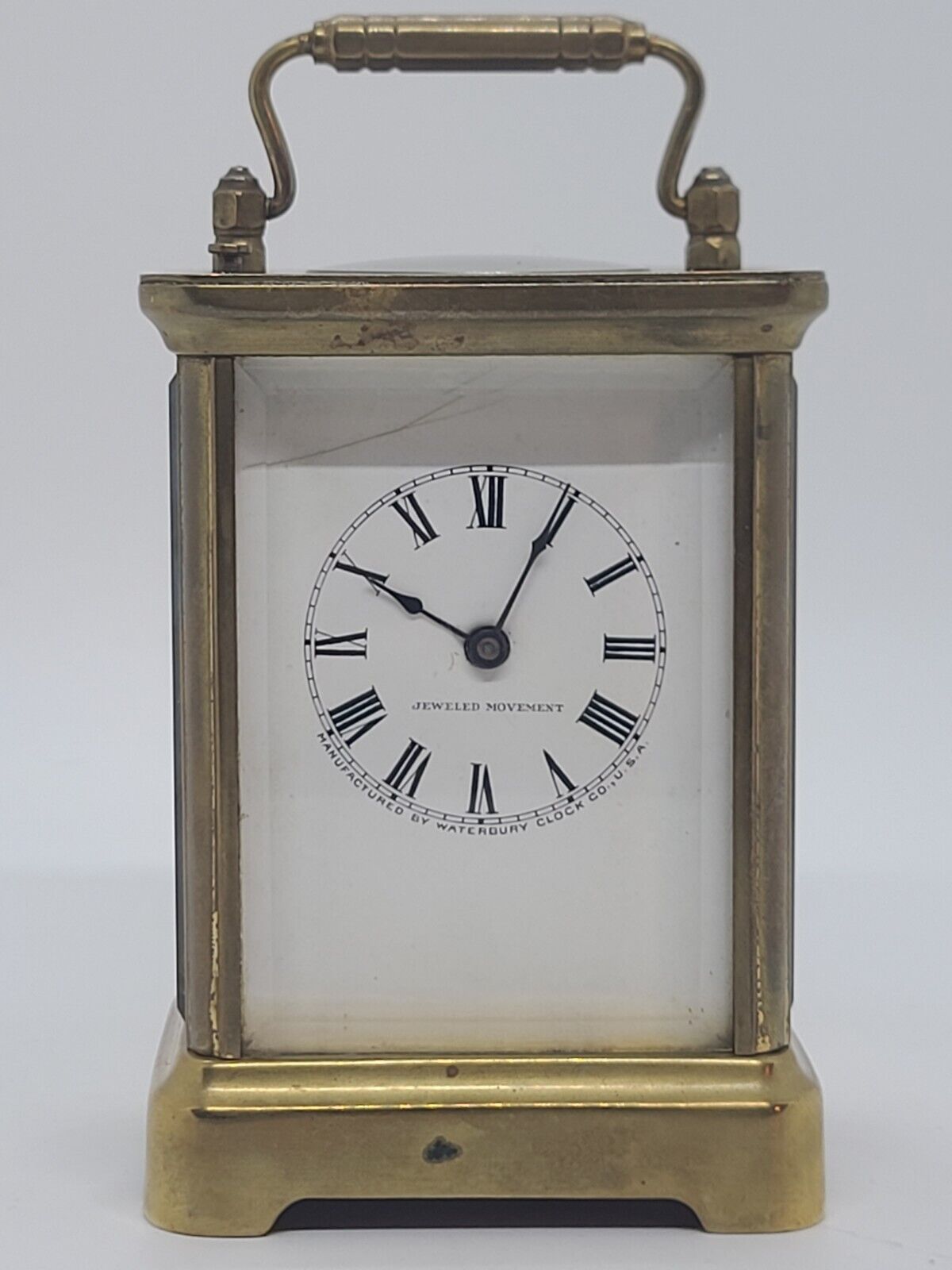 1907 WATERBURY Repeater Brass & Beveled Glass Time & Strike Carriage Alarm Clock