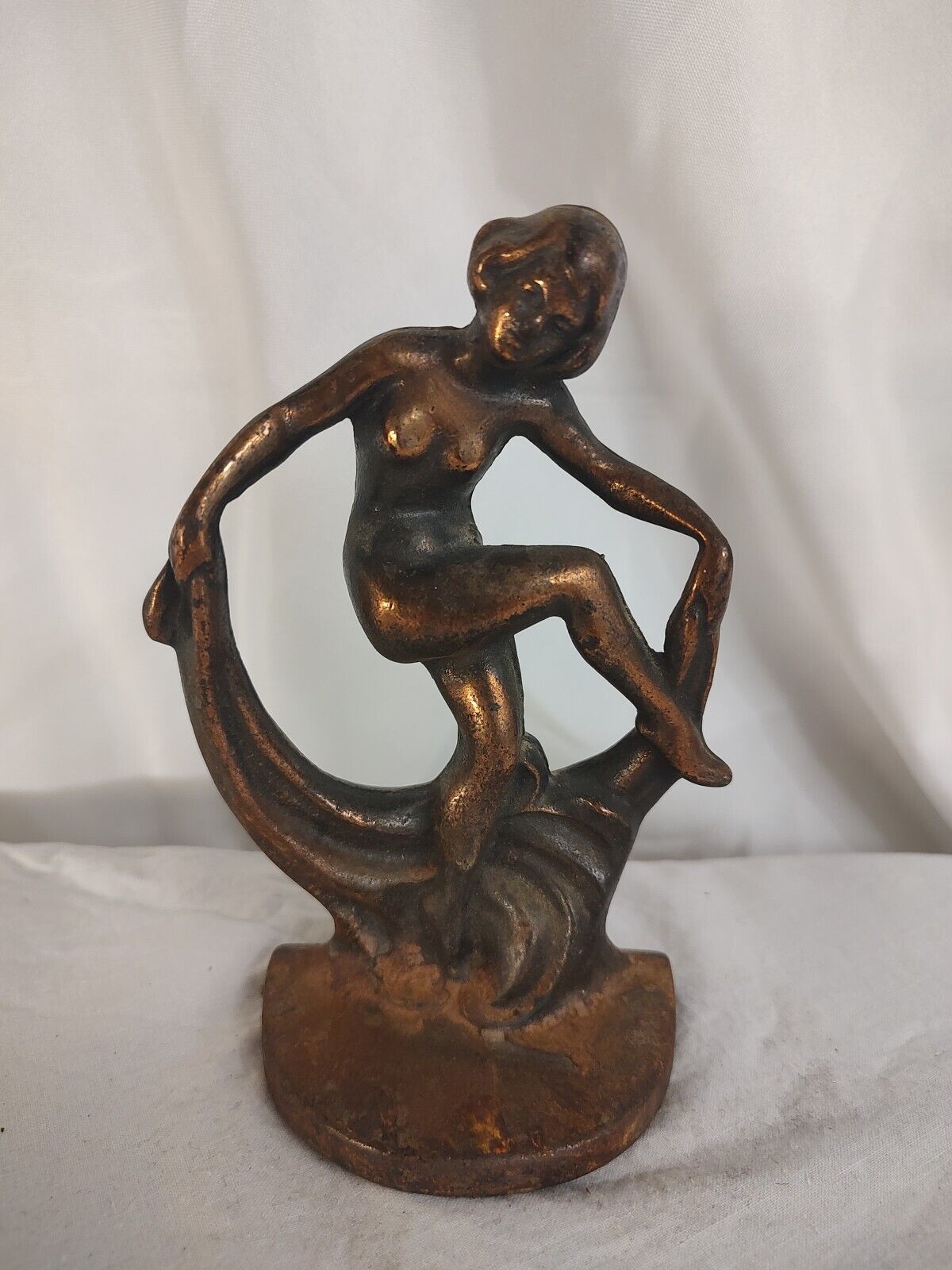 Single VNTG Art Deco Nouveau Dancing Nude Lady Figural Cast Iron Bronze Bookend