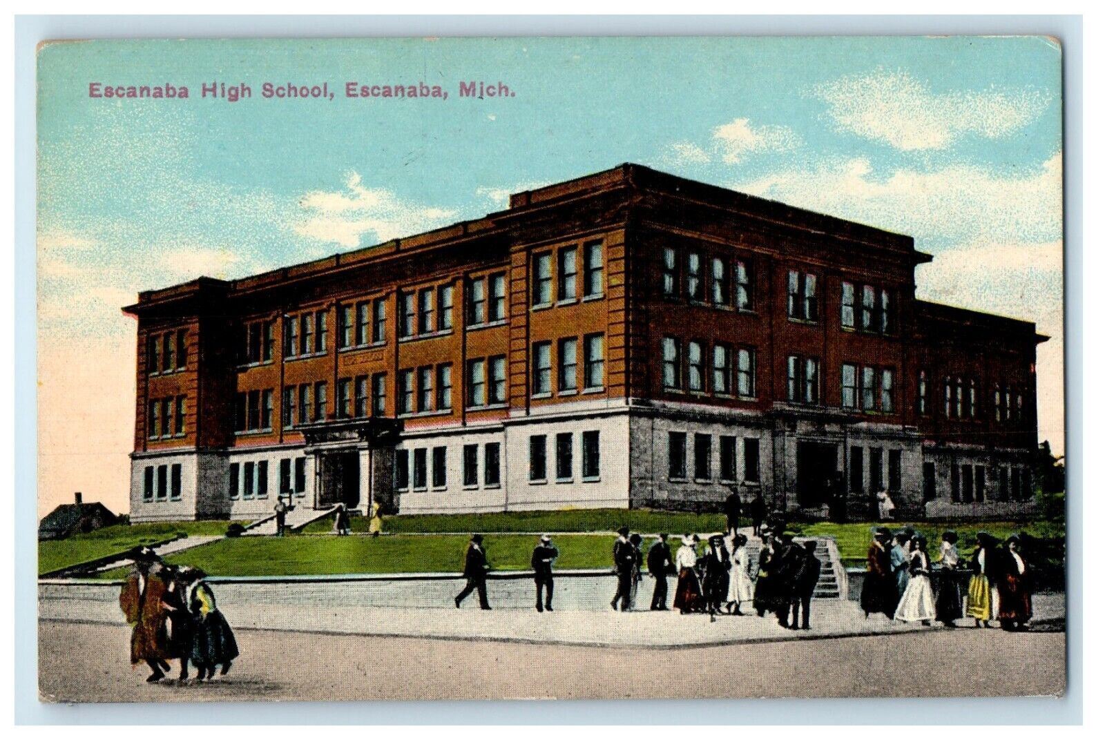 c1910 Escanaba High School People Escanaba Michigan MI Vintage Unposted Postcard
