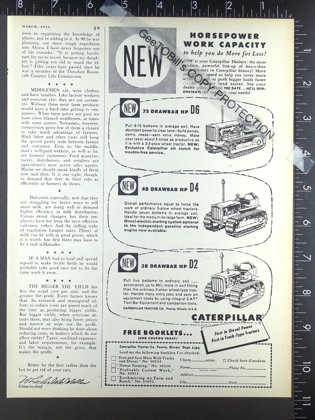 1955 ADVERTISEMENT for Caterpillar Cat D2 D6 D4 crawler tractor  dozer