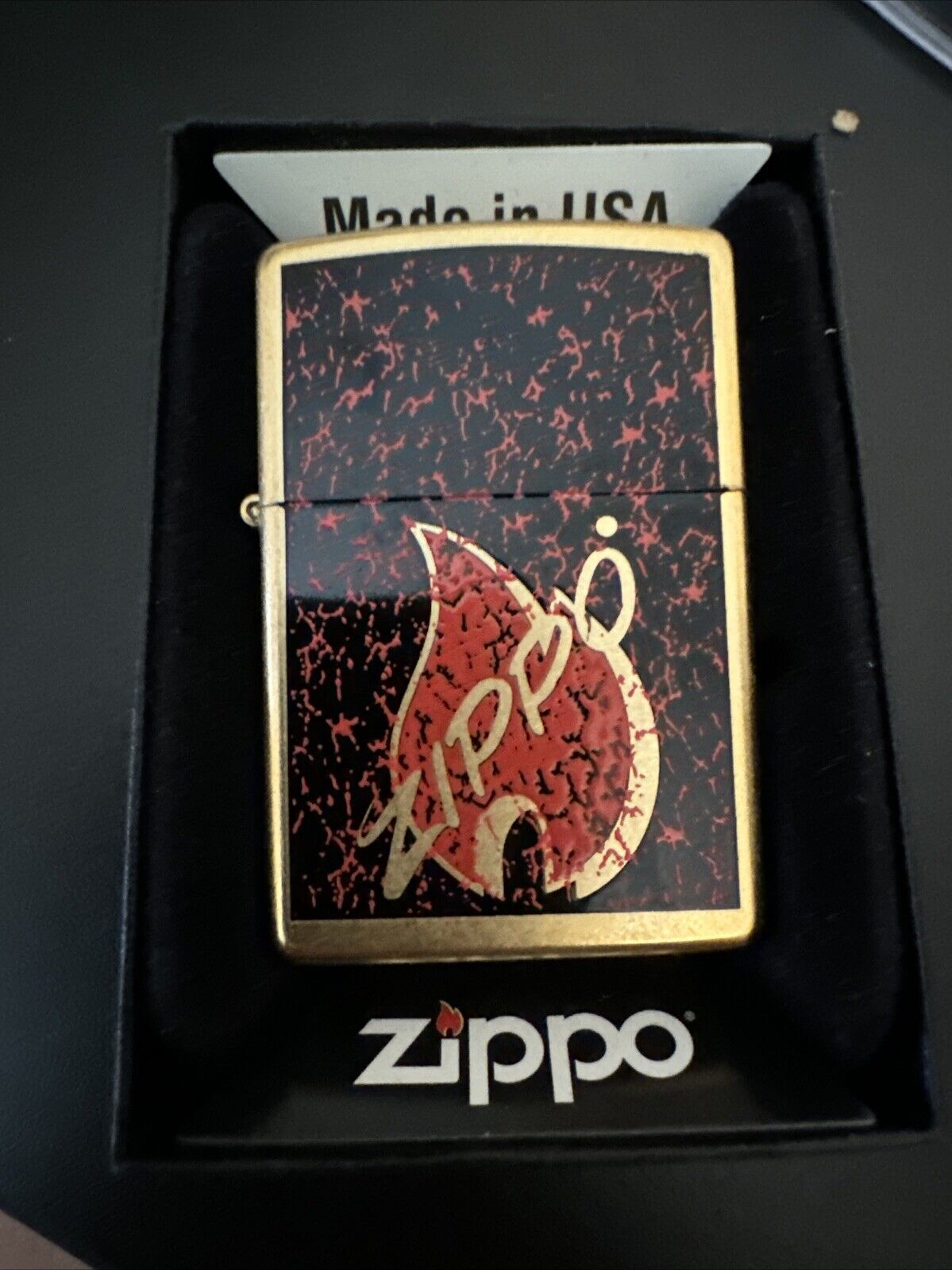 ONS 2007 Zippo Retro Flame Lighter Satin Gold In Box Never Used Finish #24193