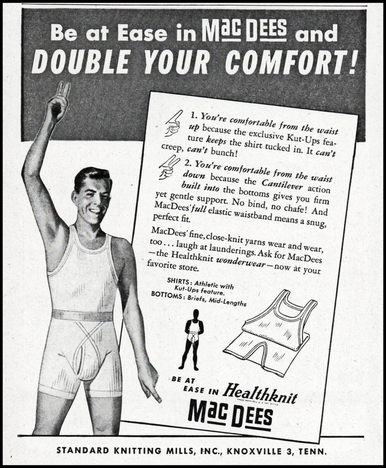 1946 Standard Knitting Mills Knoxville TN Mac Dees Healthknit art print ad LA41