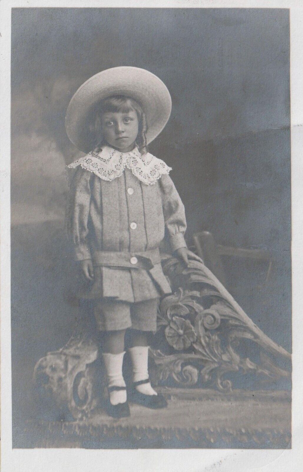 RPPC Vintage Little Girl Standing on Bench Photo Postcard