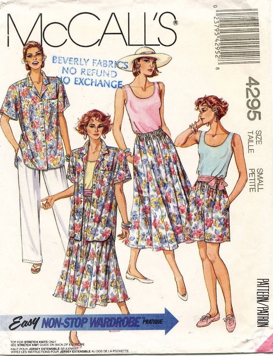 1980\'s VTG McCall\'s Misses\' Shirt,Top,Skirt,Pants,Shorts Pattern 4295 Size S UNC
