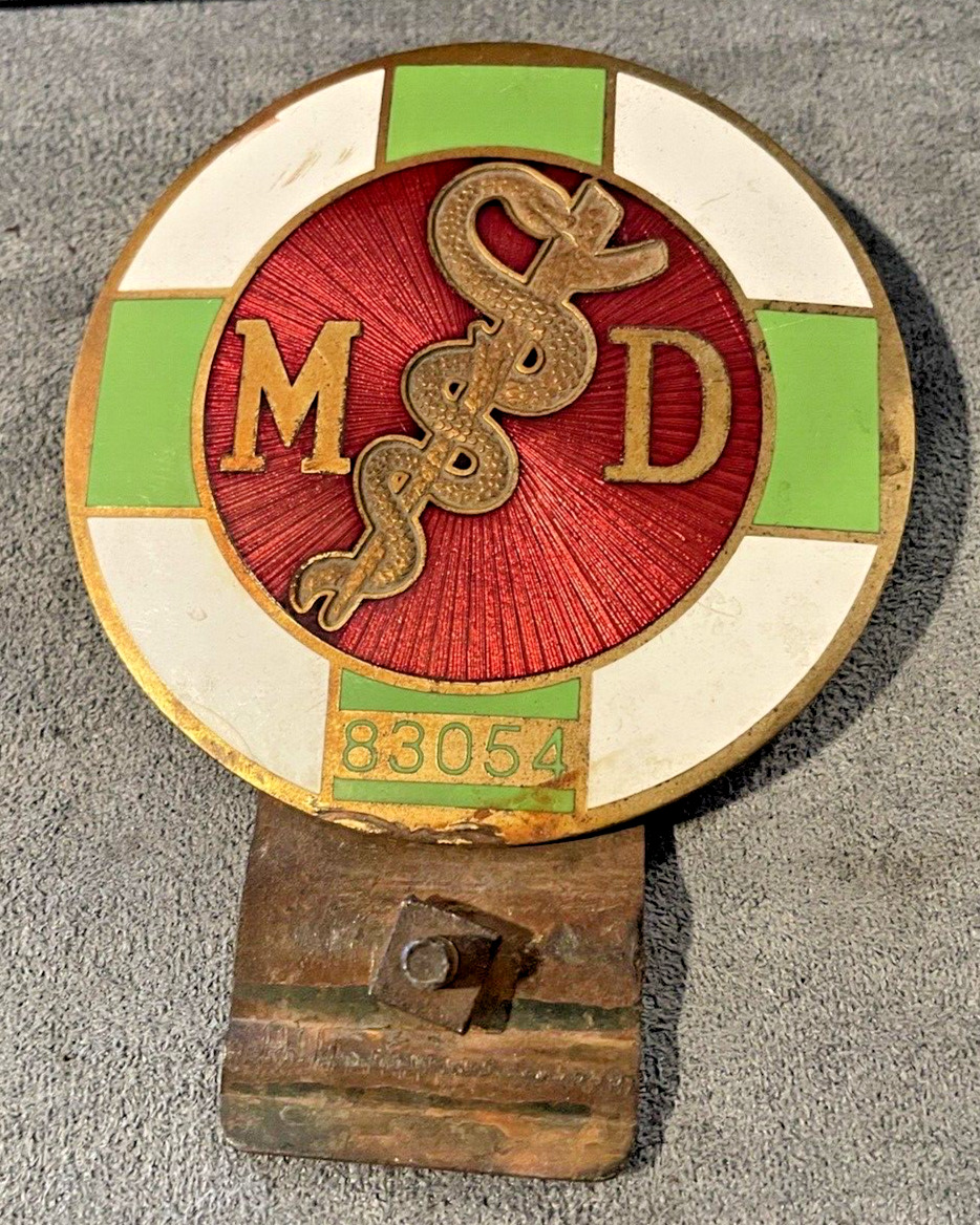 Vintage MD License Plate Topper with Caduceus Symbol--2640.23
