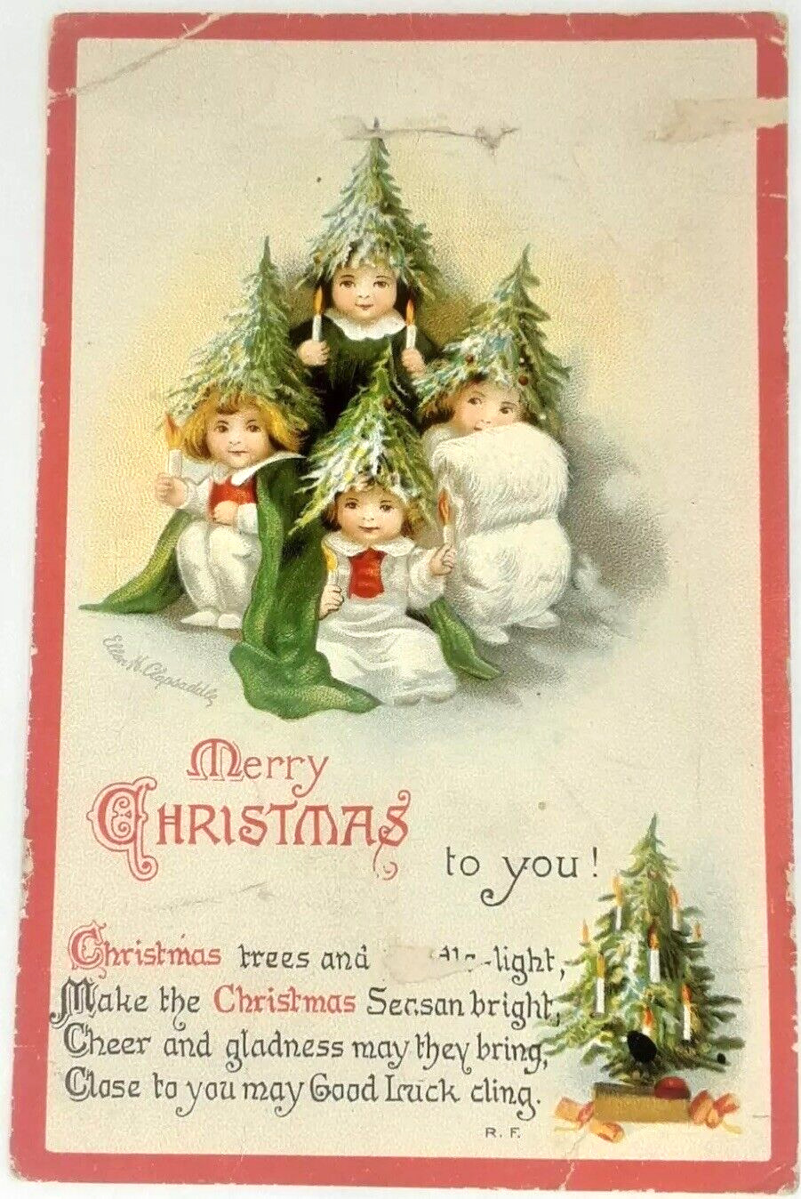 Christmas Post Card International Art Ellen Clapsaddle Embossed Children Unused