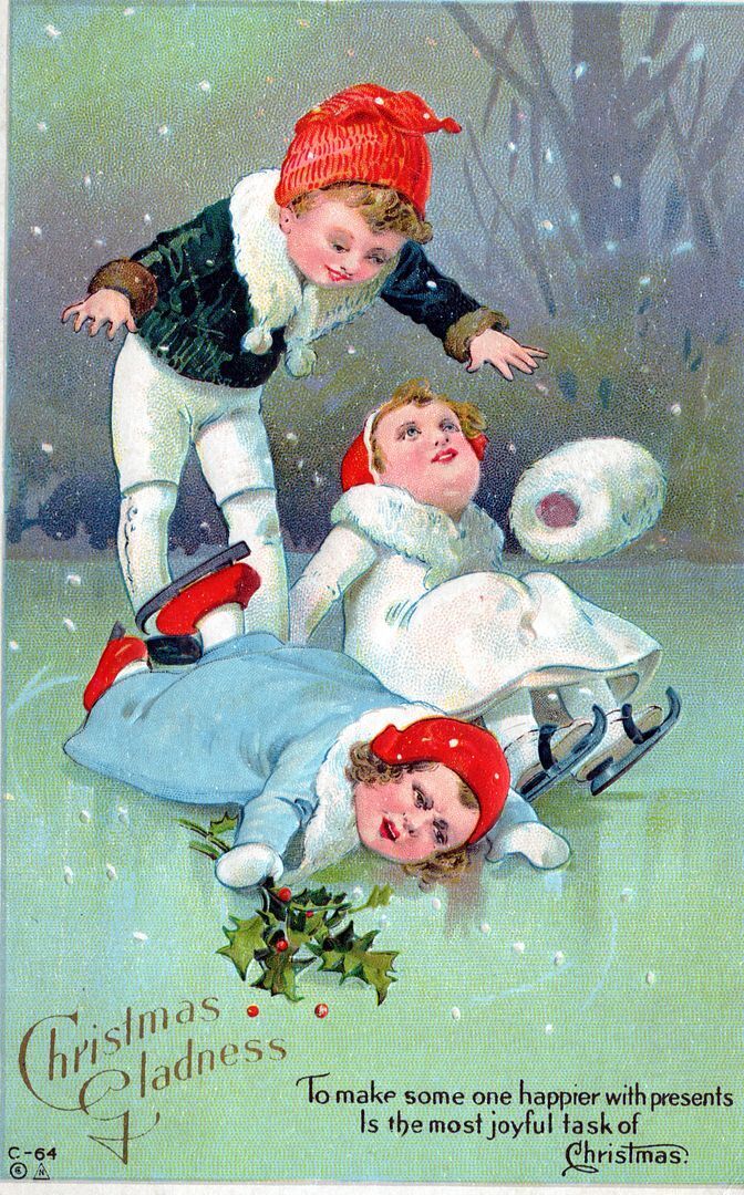 CHRISTMAS - Skating Children Christmas Gladness Postcard - 1913