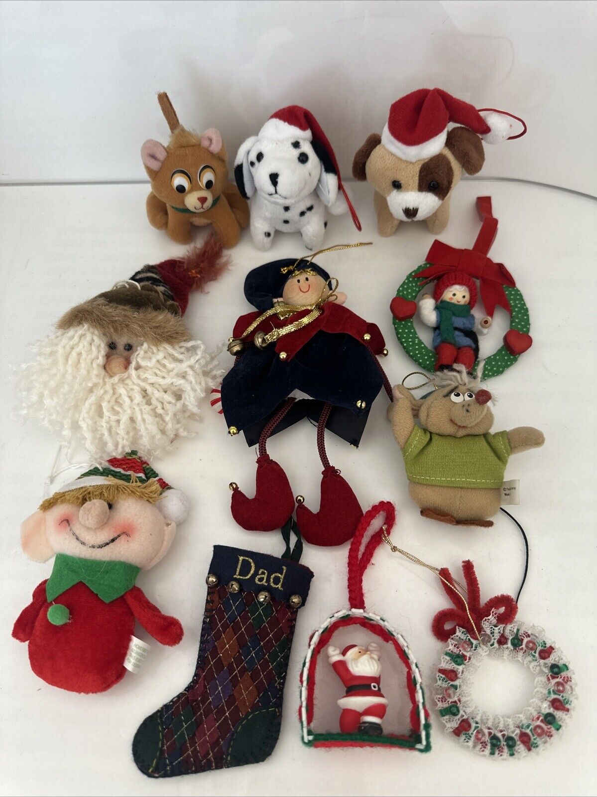 Vintage Christmas Ornaments Plush Mix Lot Of 11
