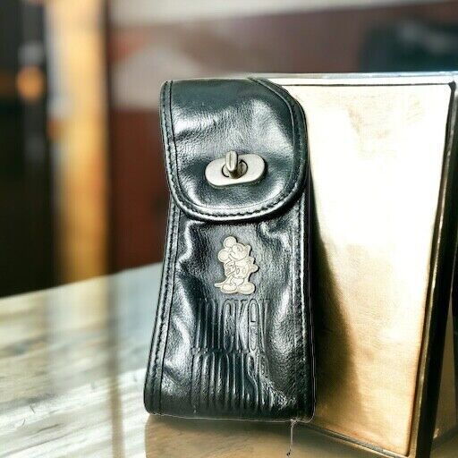 Micky Mouse Vintage Black Leather Phone Holder