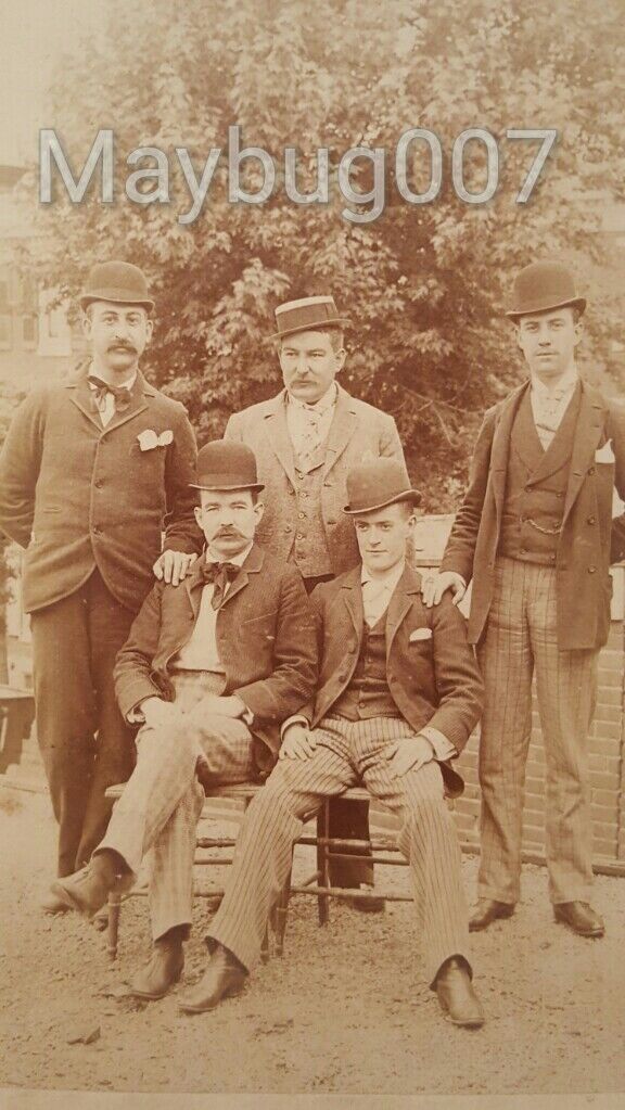 Antique Cabinet Photograph Group of 5 Men in Derby Hats Suits Picture