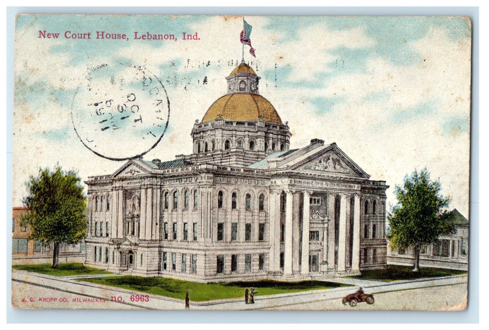 1911 New Court House Building Street View Lebanon Indiana IN Antique Postcard